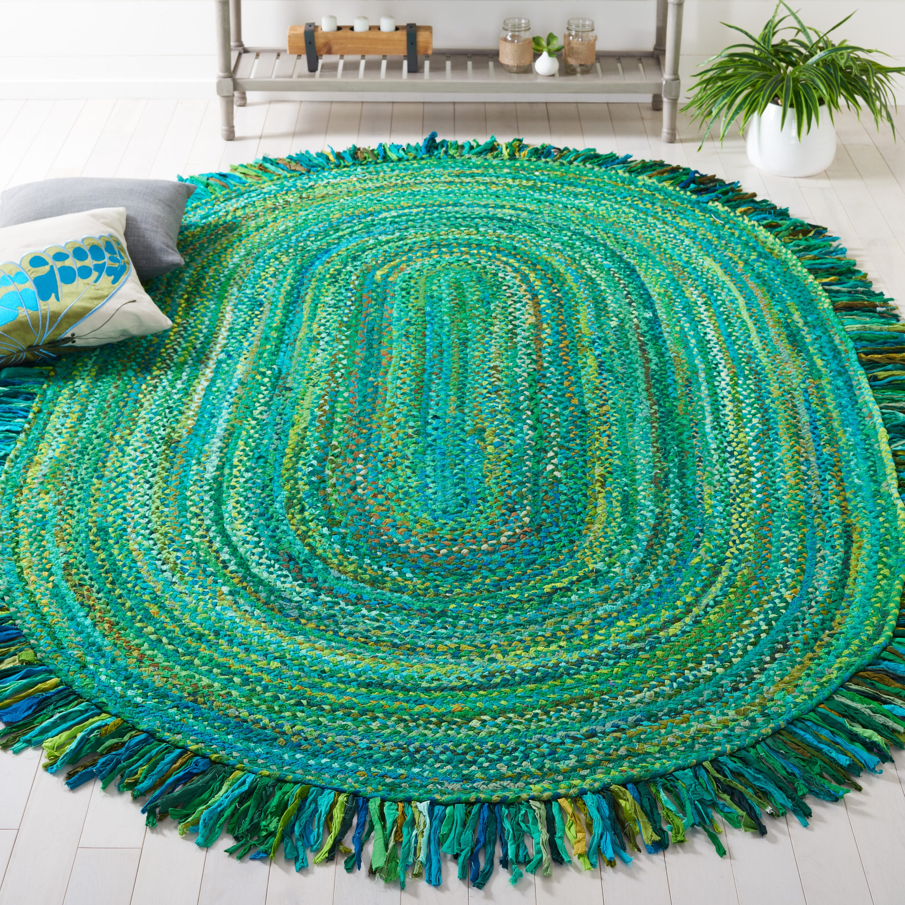  Braided 451 Green Bohemian 5ft x 8ft Oval Rug