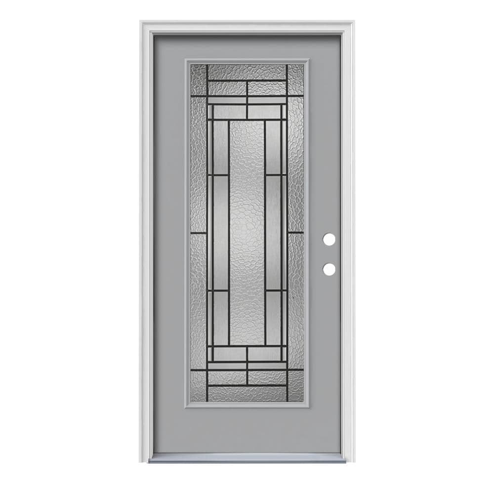 JELD-WEN Pembrook 36-in x 80-in Steel Full Lite Left-Hand Inswing Infinity  Grey Painted Prehung Single Front Door with Brickmould Insulating Core in  the Front Doors department at Lowes.com
