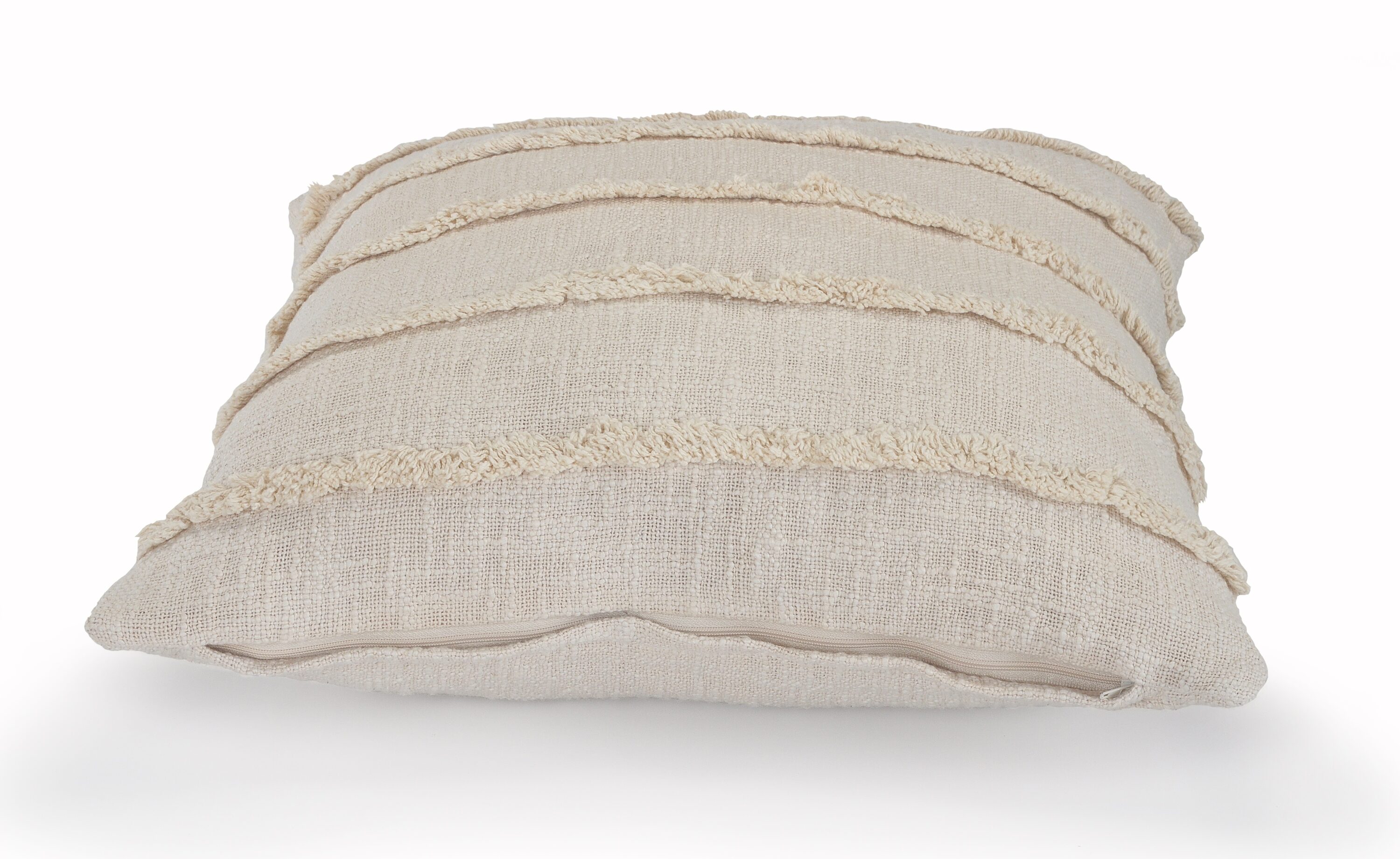 Beige Over-Tufted Fringed 20" Square Throw Pillow