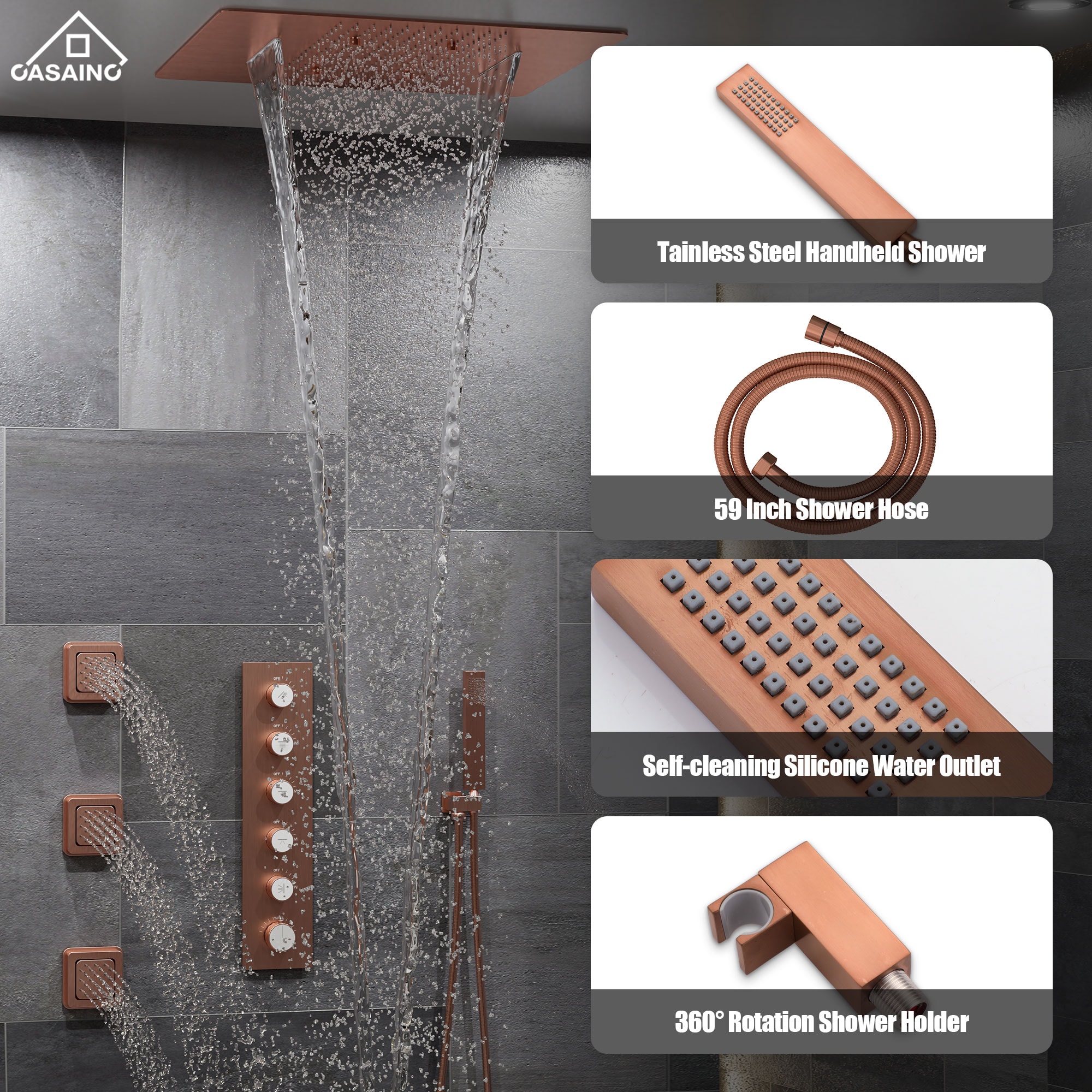 CASAINC KCHS0002-BRG Showerhead-Bar-Panels - View #8