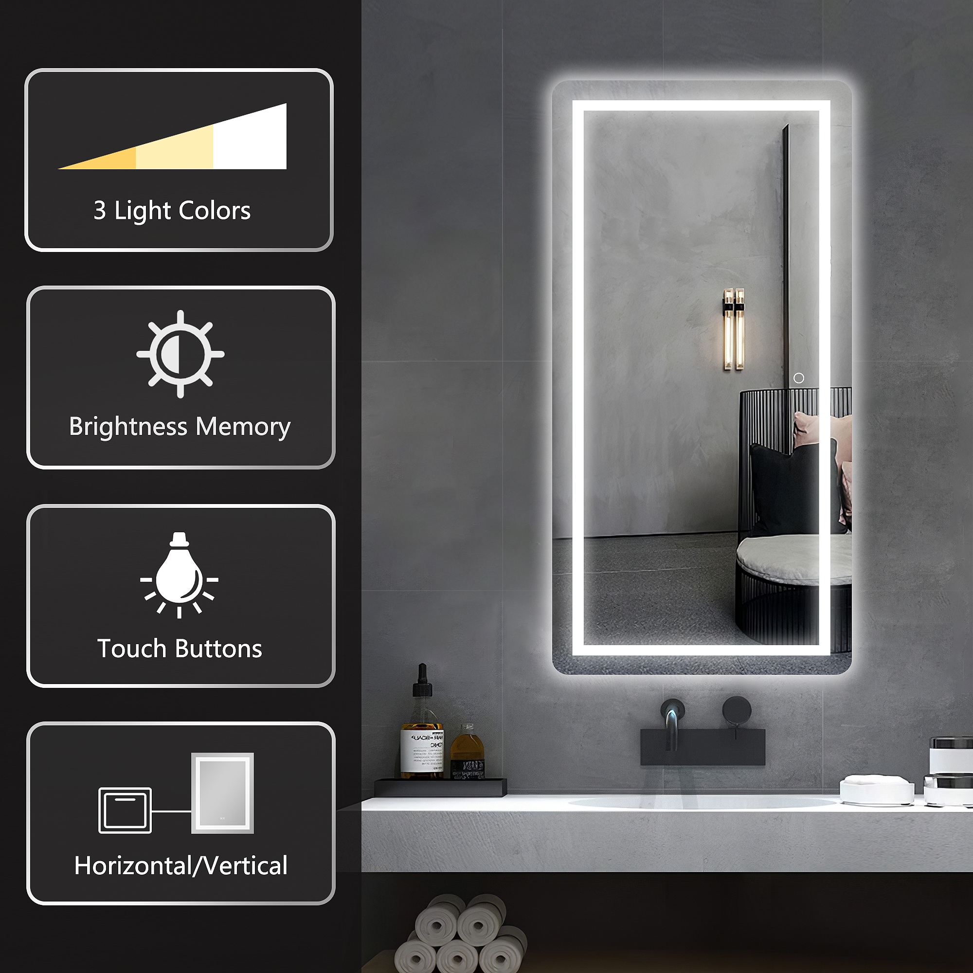 NeuType 22-in x 47-in Frameless Dimmable Lighted Fog Free Bathroom ...