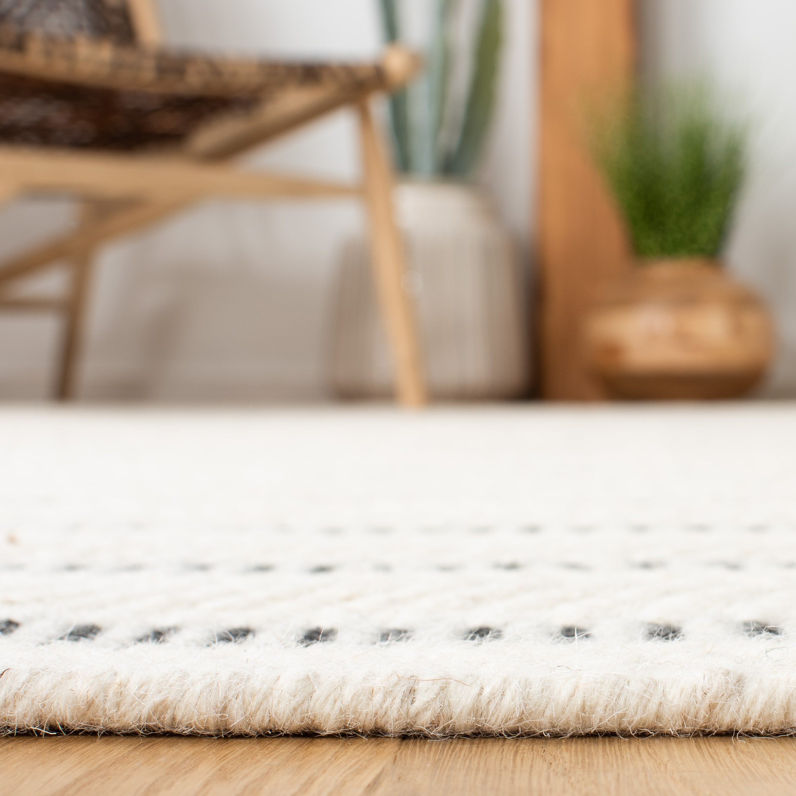 Black and Ivory Striped Wool 9' x 12' Handmade Rug