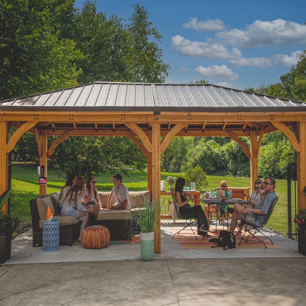 Barrington 20' x 12' Cedar Wood Gazebo with Steel Roof