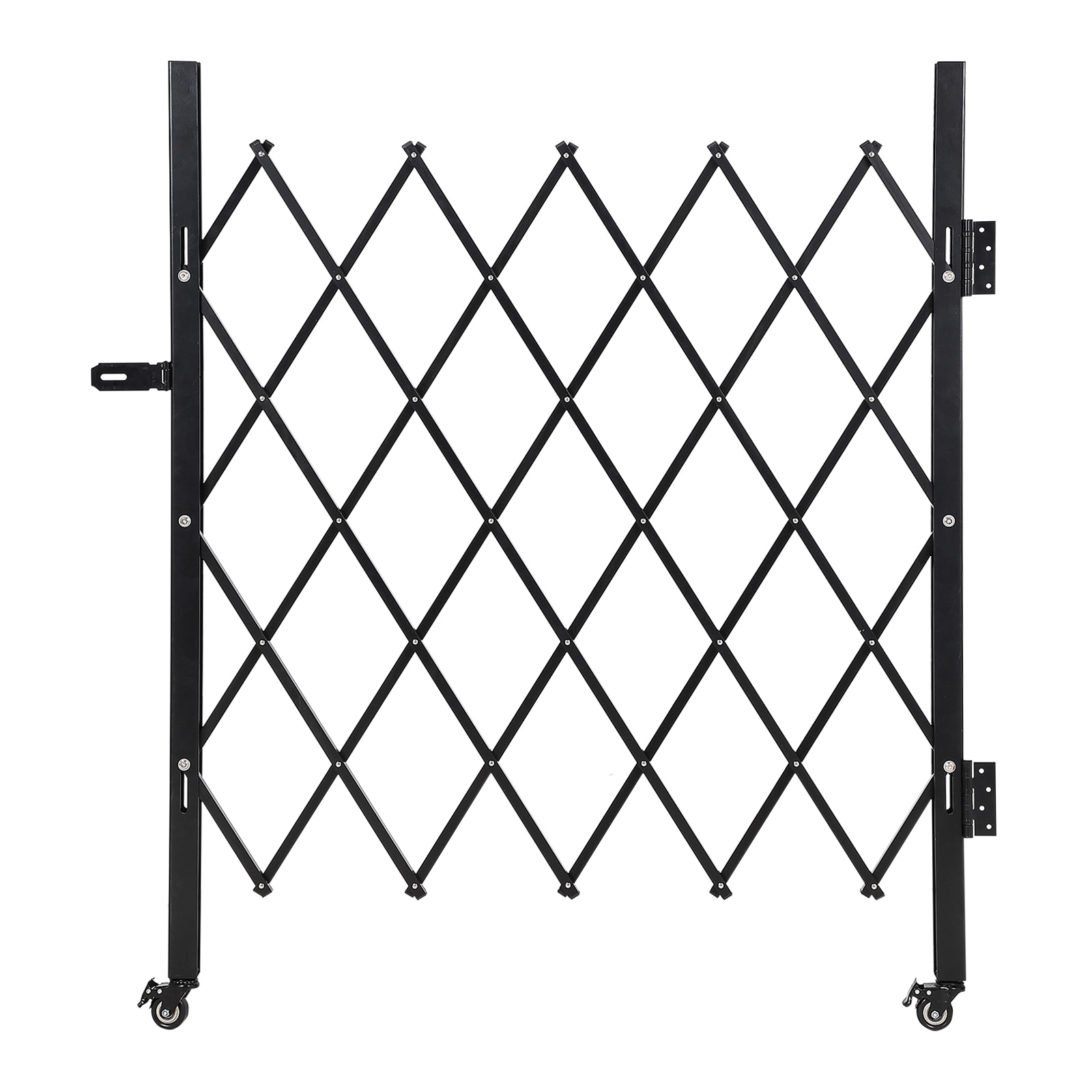 Aoile 87 Inch Height Single Folding Carbon Steel Expandable Security Gate Max 84 Inch Width Lockable 360 Degree Casters Weatherproof Retractable Safety Barrier For Factory Garage Garden Crowd Control