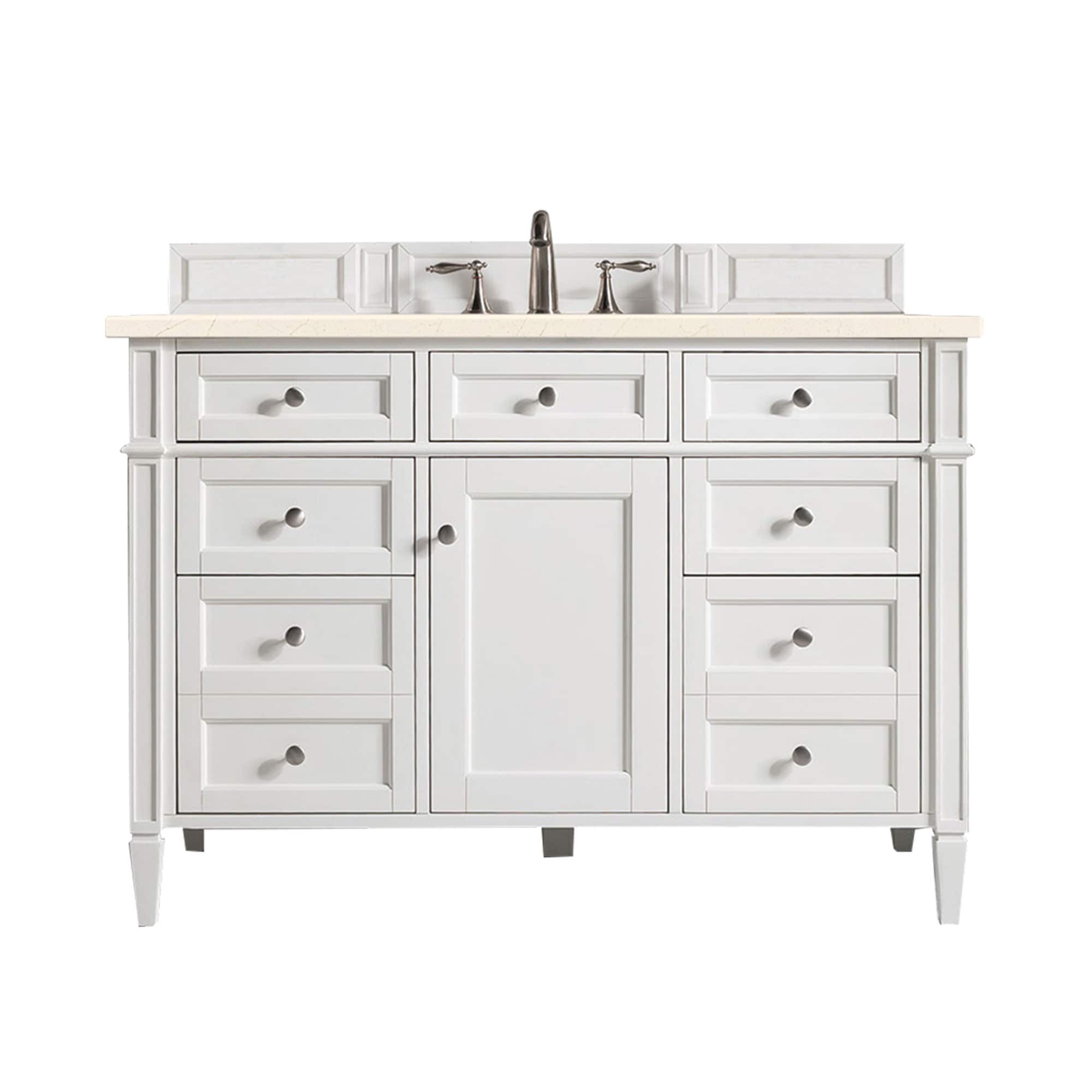 James Martin Vanities 655-V48-BW-3EMR Brittany 48-in Bright White Undermount Single Sink Bathroom Vanity with Eternal Marfil Quartz Top