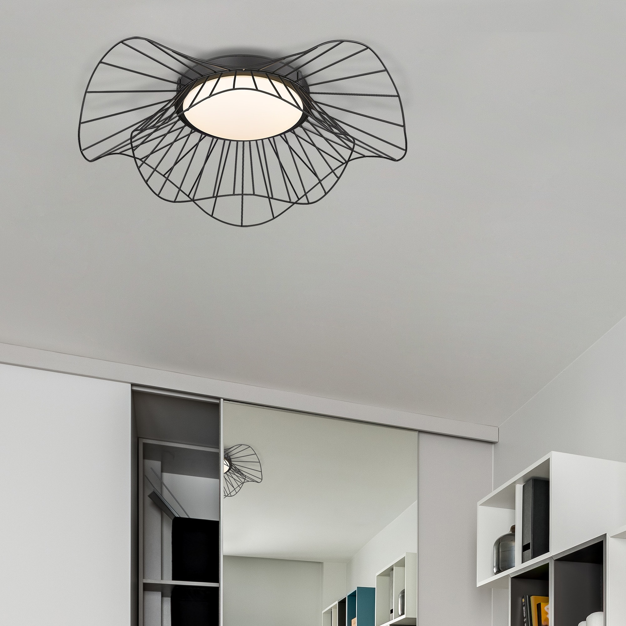 Matte Black Glass Drum LED Indoor/Outdoor Flush Mount