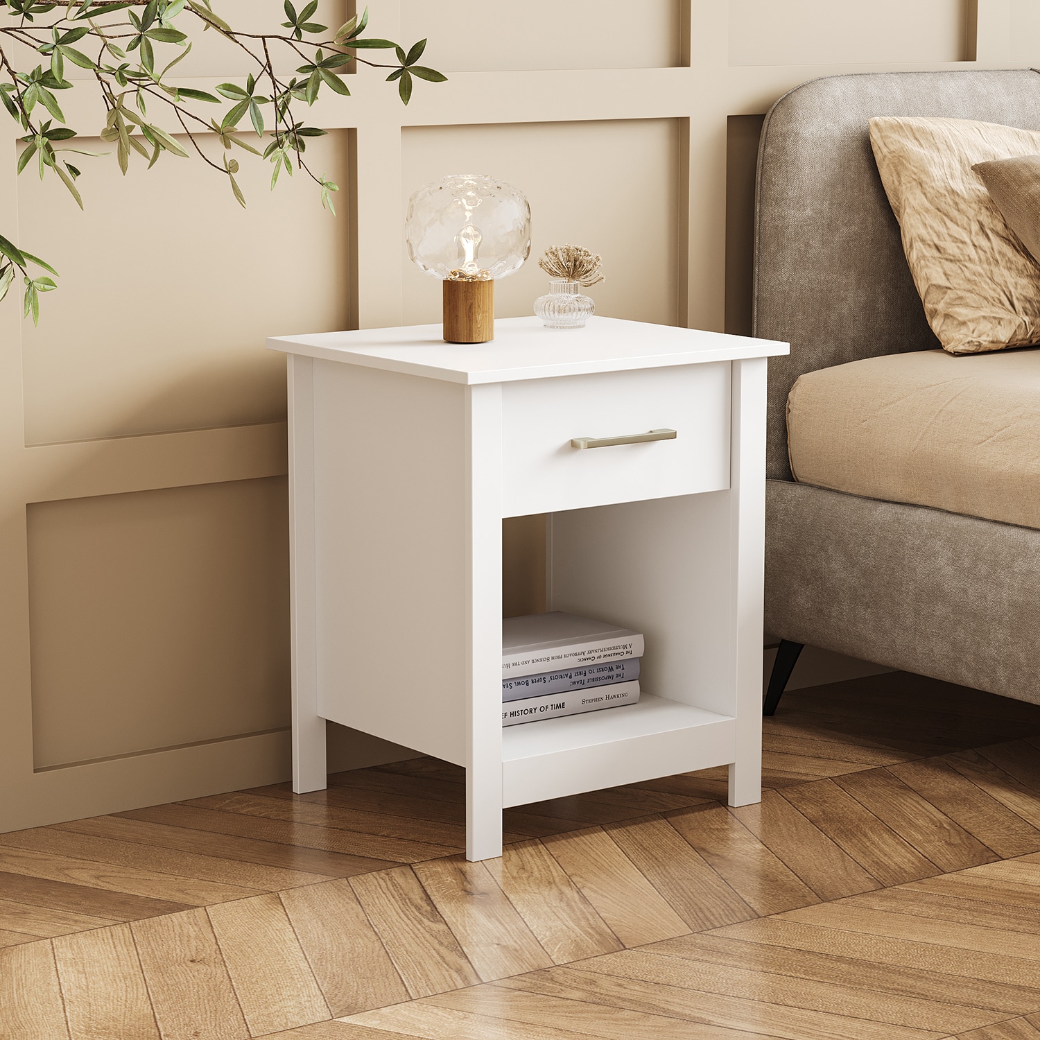 One drawer deals nightstand white