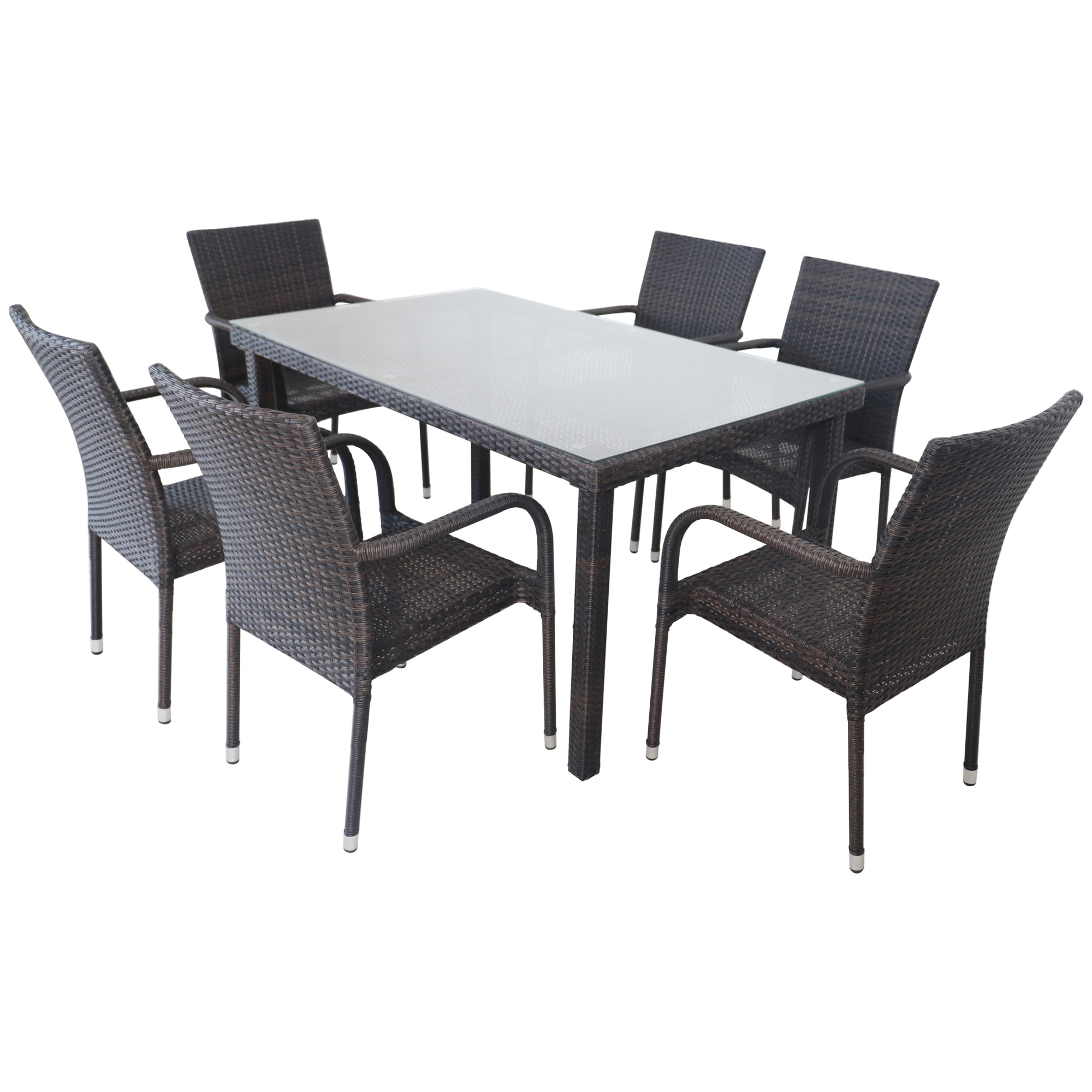 Northlight 34738891 7 -Piece Black Patio Dining Set Resin Rectangle Table with 6 Stationary Chairs