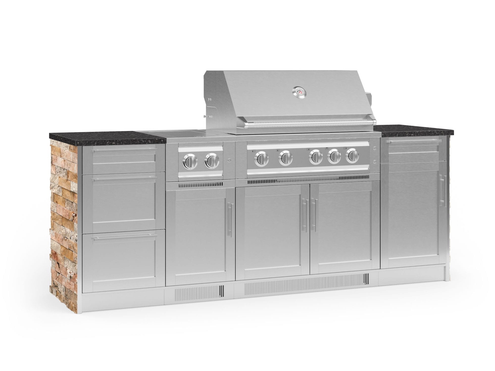 NewAge Products 68691 Signature Series Cabinets Platinum Grill 8 -Piece 91.16-in W x 25.5-in D x 51-in H Modular Outdoor Kitchen Set 7 Burners