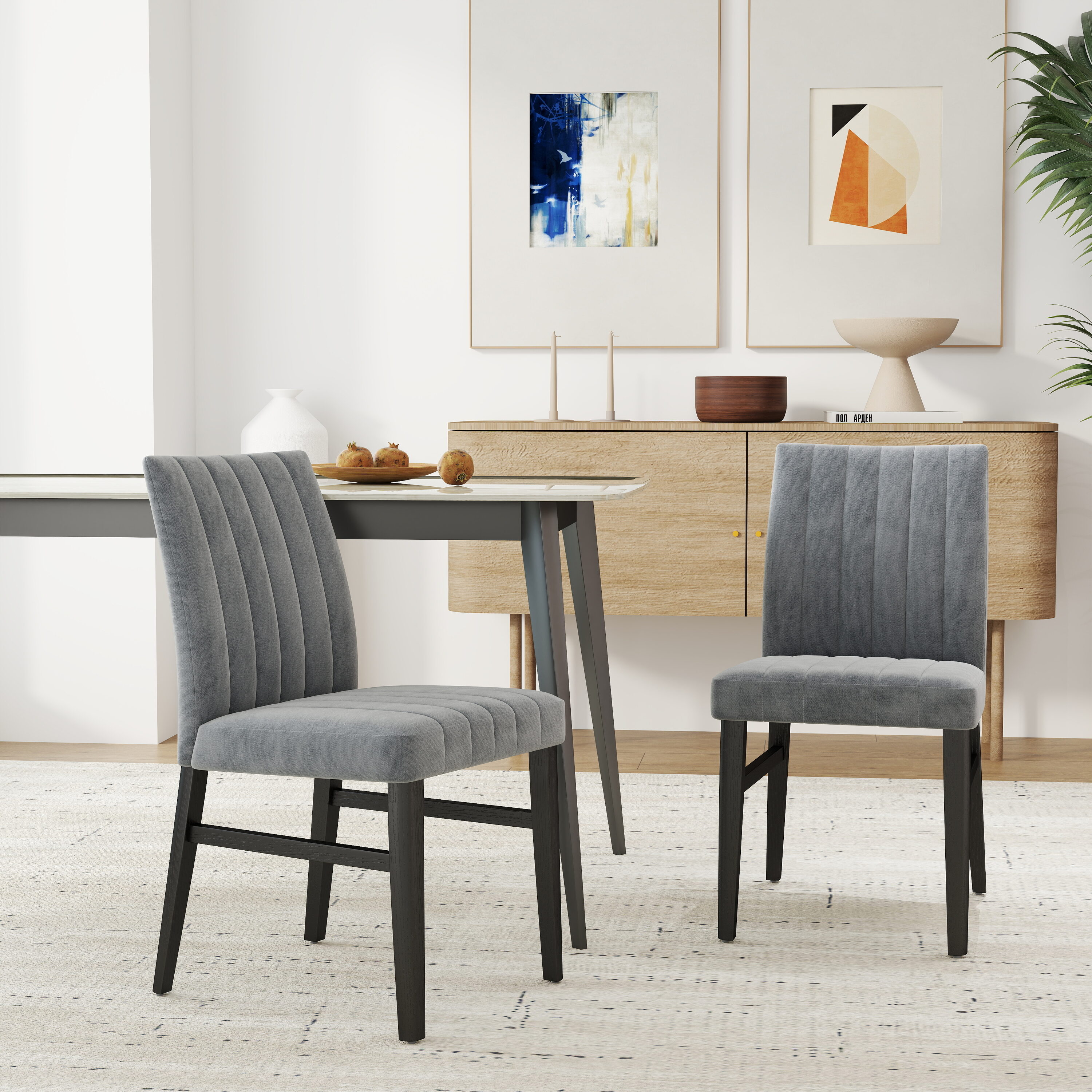 Roundhill Furniture C056GY Set of 2 Wendell Contemporary/Modern Polyester/Polyester Blend Upholstered Dining Side Chair (Wood Frame)