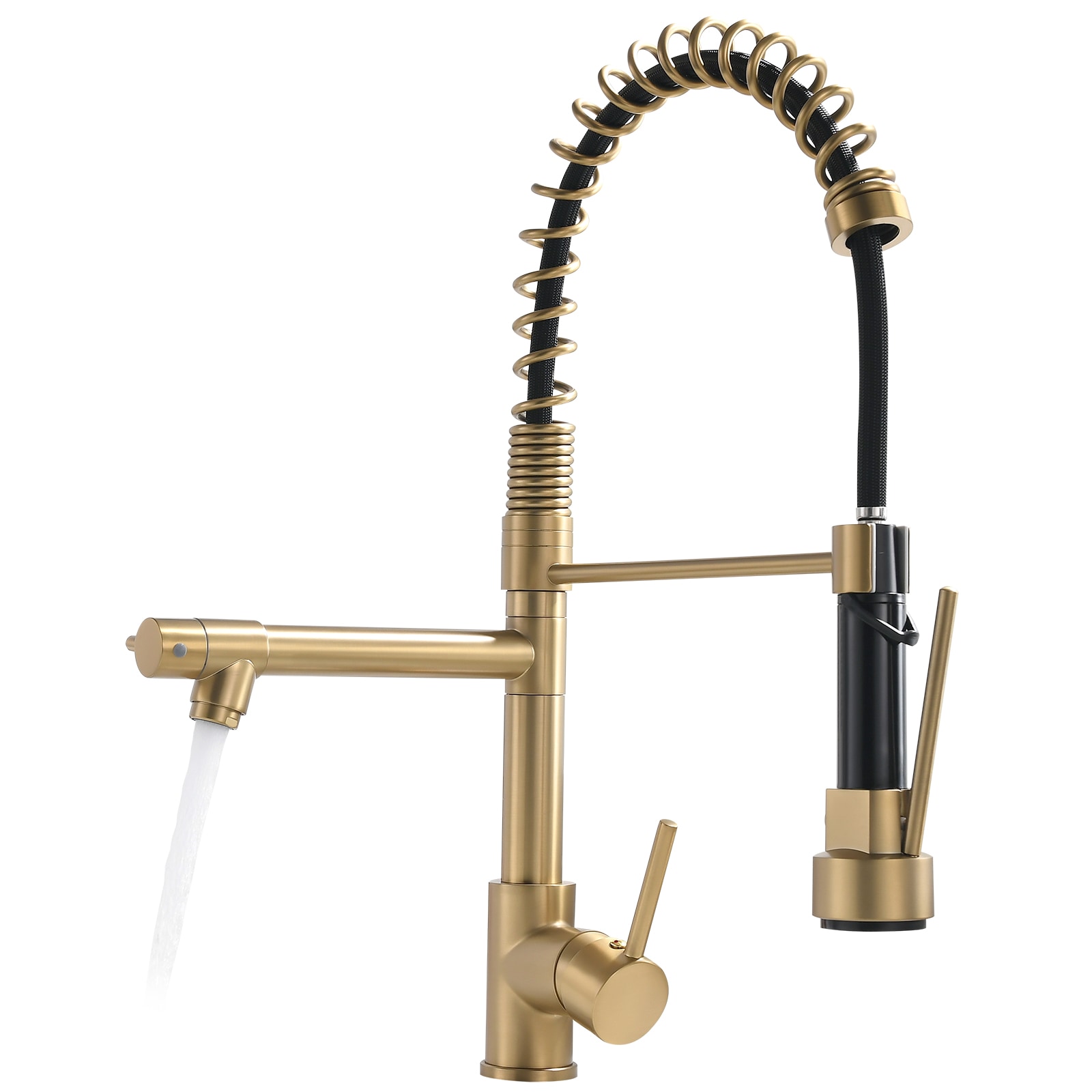 Brushed Gold High Arc Pull-Down Kitchen Faucet with LED Light