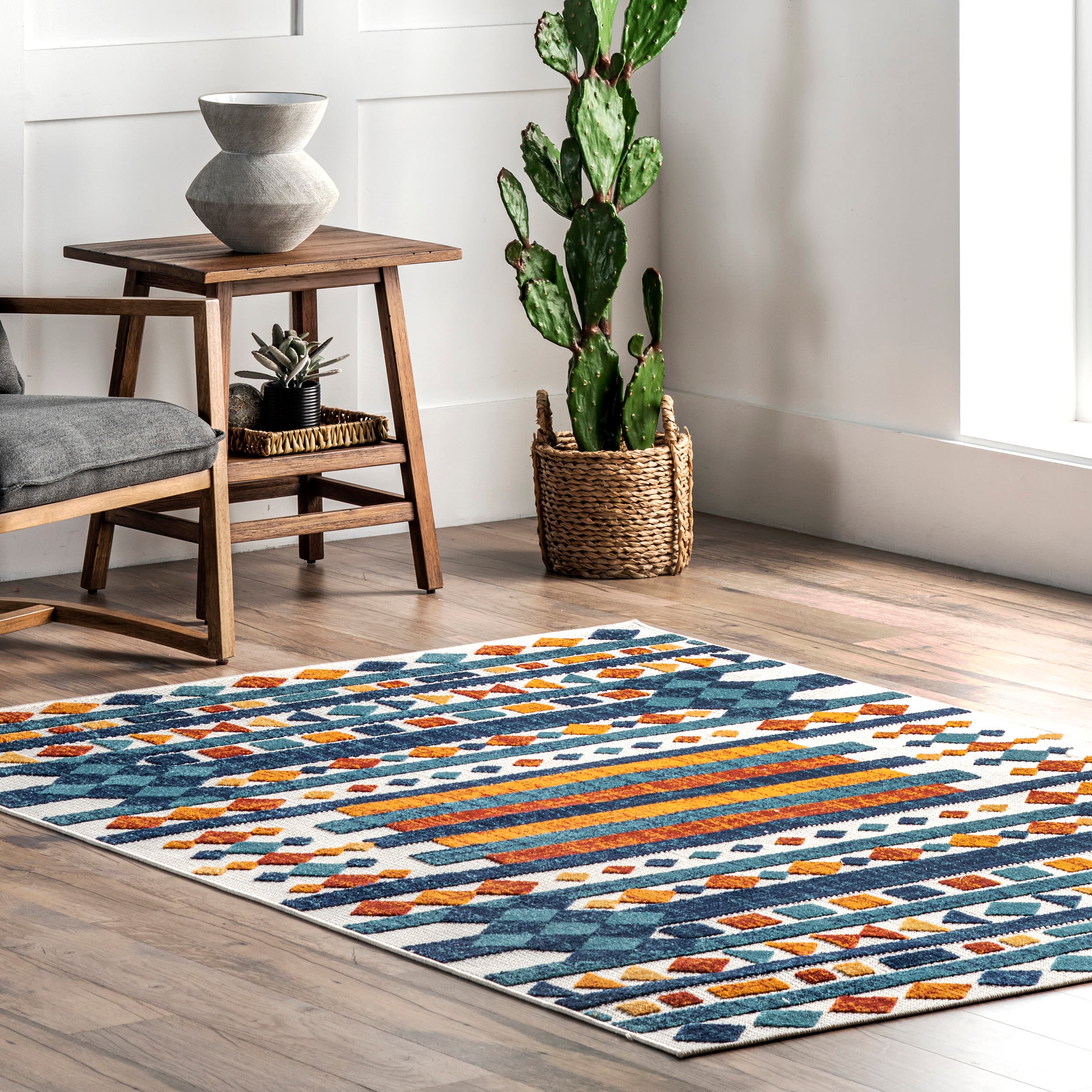 nuLOOM MLCL14A-508 Melissa 5 x 8 (ft) Loomed Polypropylene Blue Rectangular Indoor/Outdoor Abstract Bohemian/Eclectic Vacuum regularly Area rug