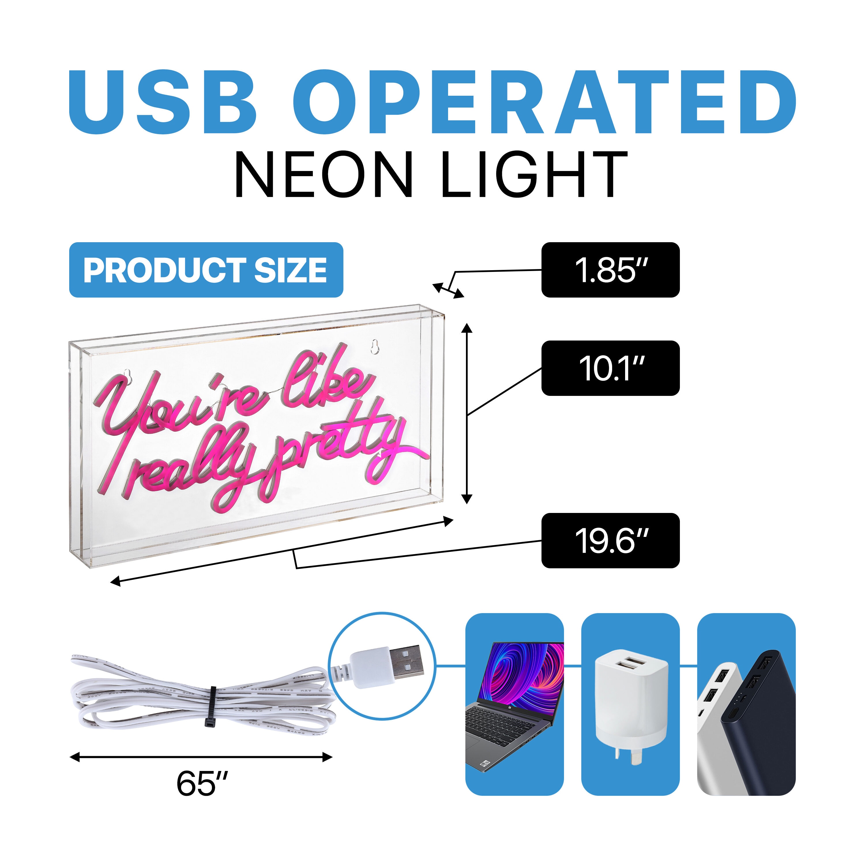 Pink Acrylic USB LED Neon Light Box Sign