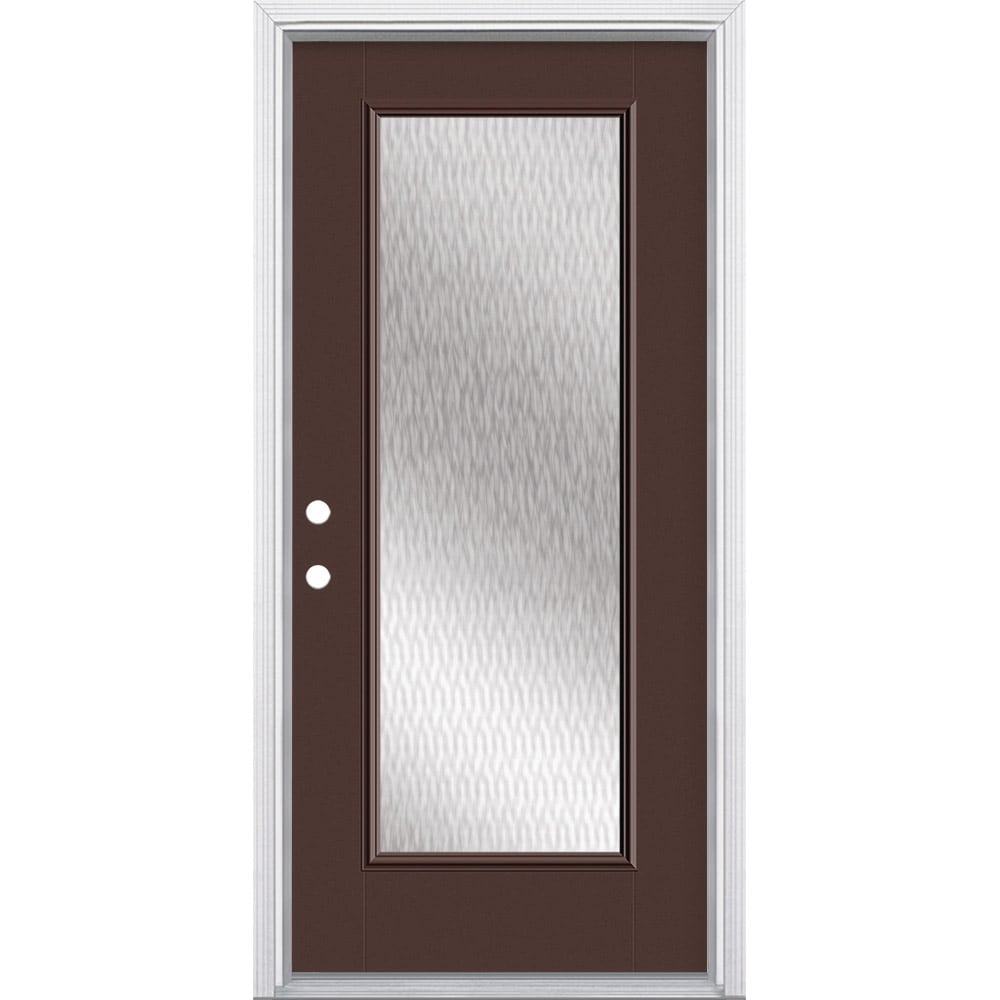 Masonite 628006 Double Water Textured Glass 36-in x 80-in x 4-9/16-in Fiberglass Full lite Right-hand inswing Chocolate Painted Prehung Front Door with Brickmould Insulating core
