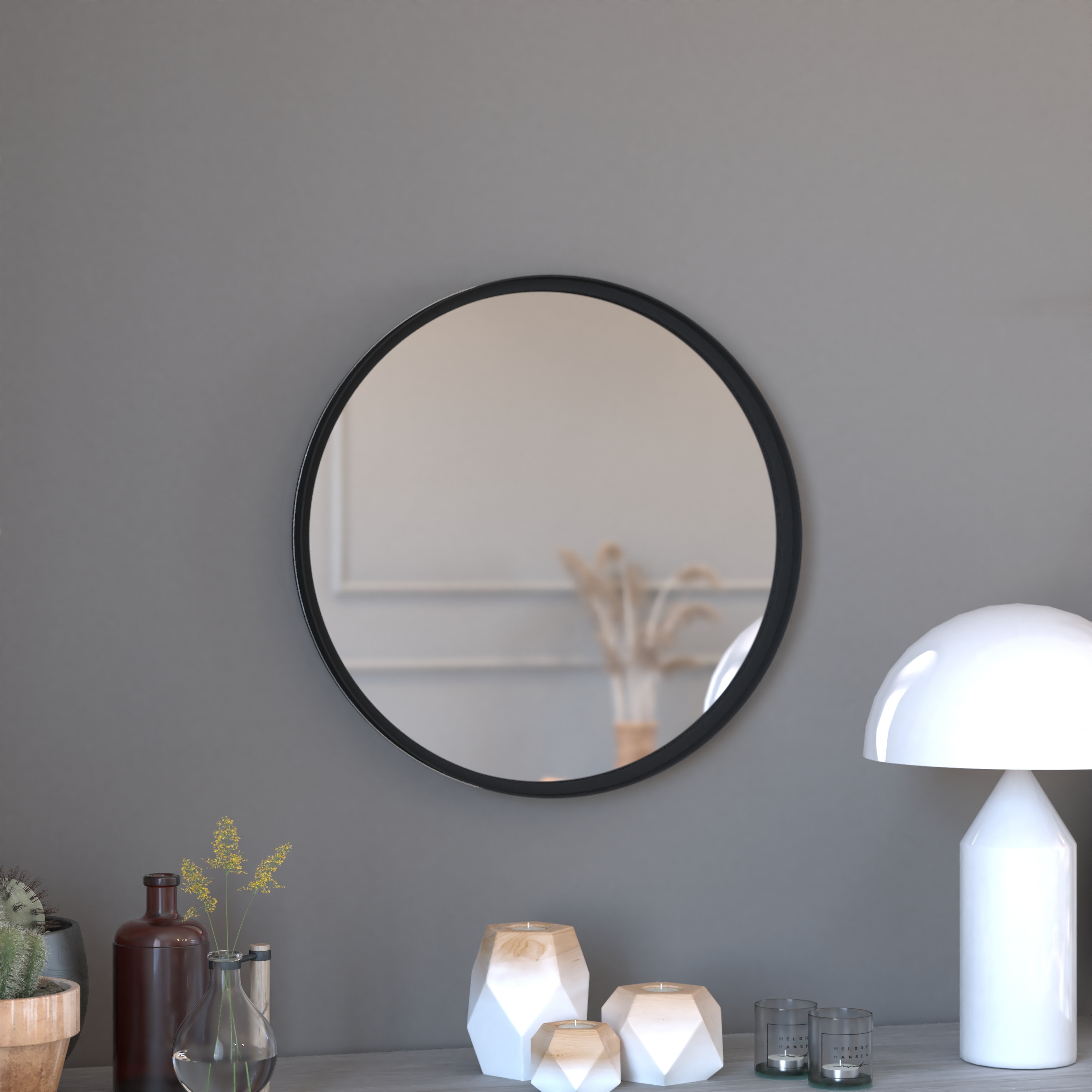 Merrick Lane 196861095276 Monaco 24-in Round Deep Frame Accent Mirror Round Black Metal Framed Wall Mount Mirror for Bathroom; Vanity; Entryway; Dining Room; and Living Room