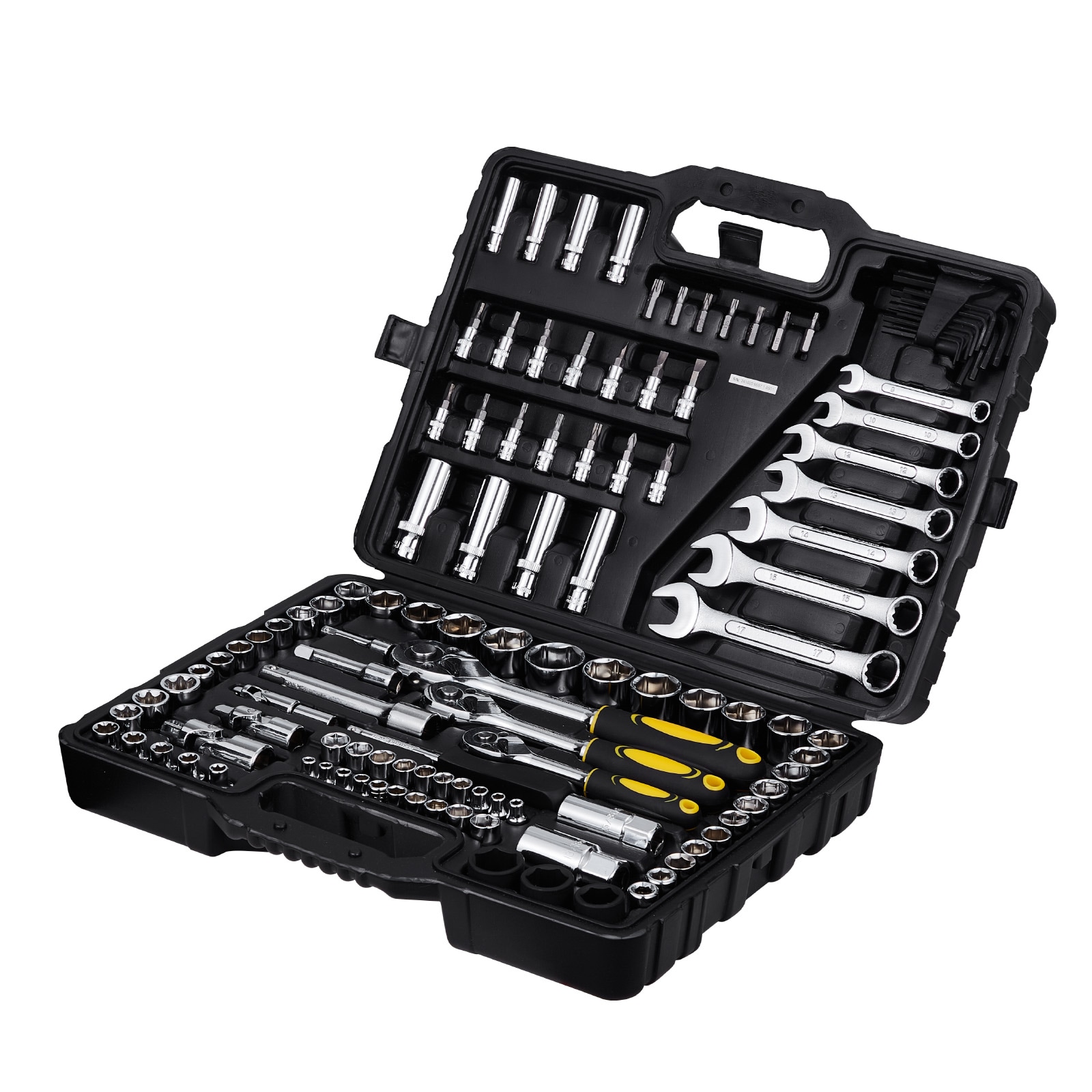 GIVIMO 121-Piece Mechanics Tool Set with 1/4-in 3/8-in and 1/2-in Drive Sockets SAE and Metric Chrome Plated 72-Tooth Ratchet Hex Wrenches Bits and Storage Case for Auto Repair Shop #ZMLW014GIVSS1090