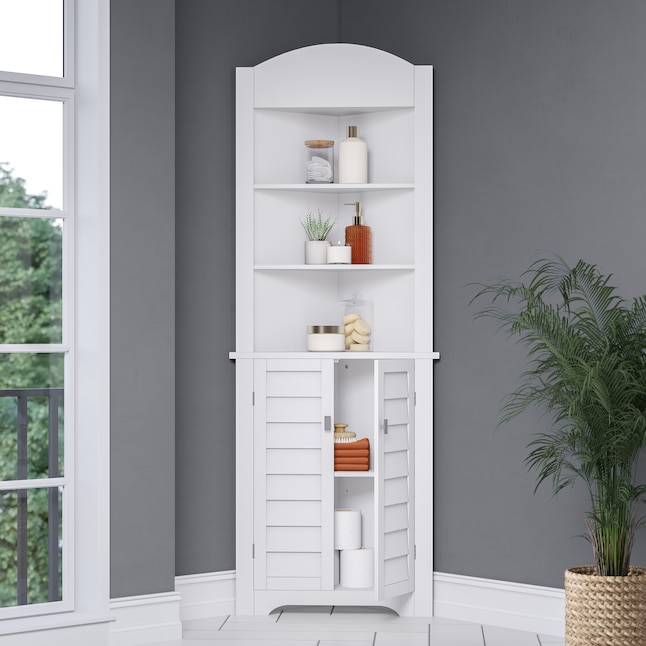 White Freestanding Corner Linen Cabinet