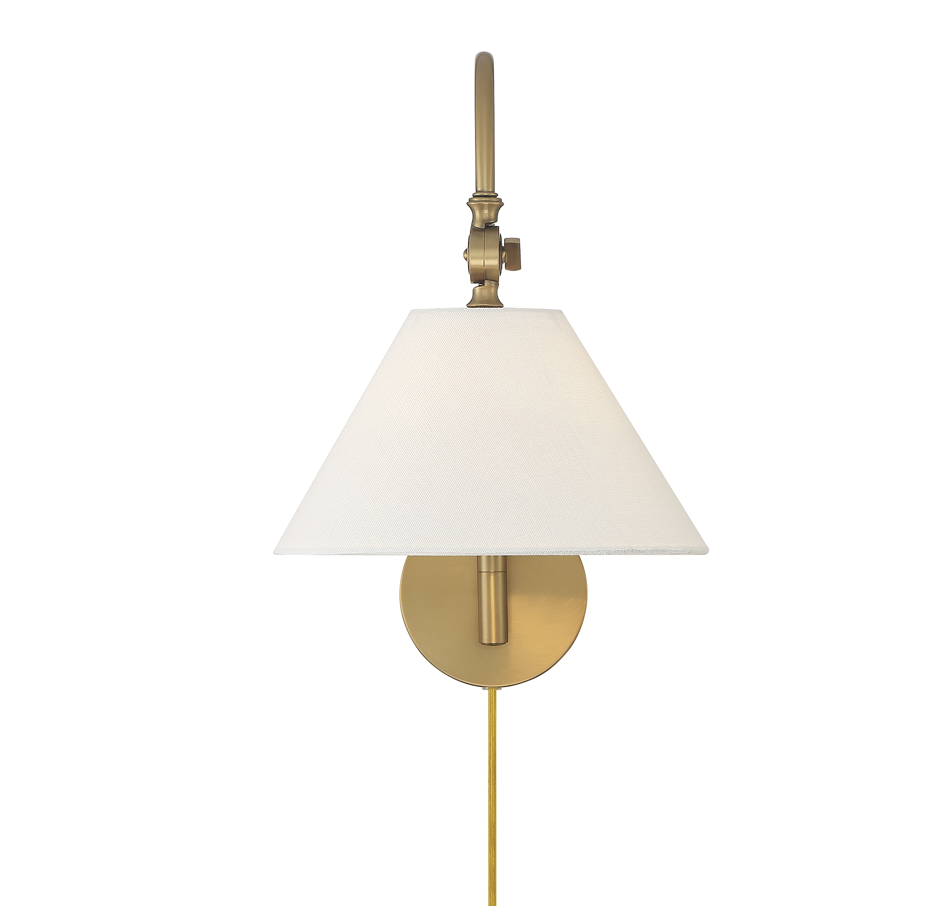 Meridian Adjustable Arm 16" Wall Sconce in Natural Brass with White Shade