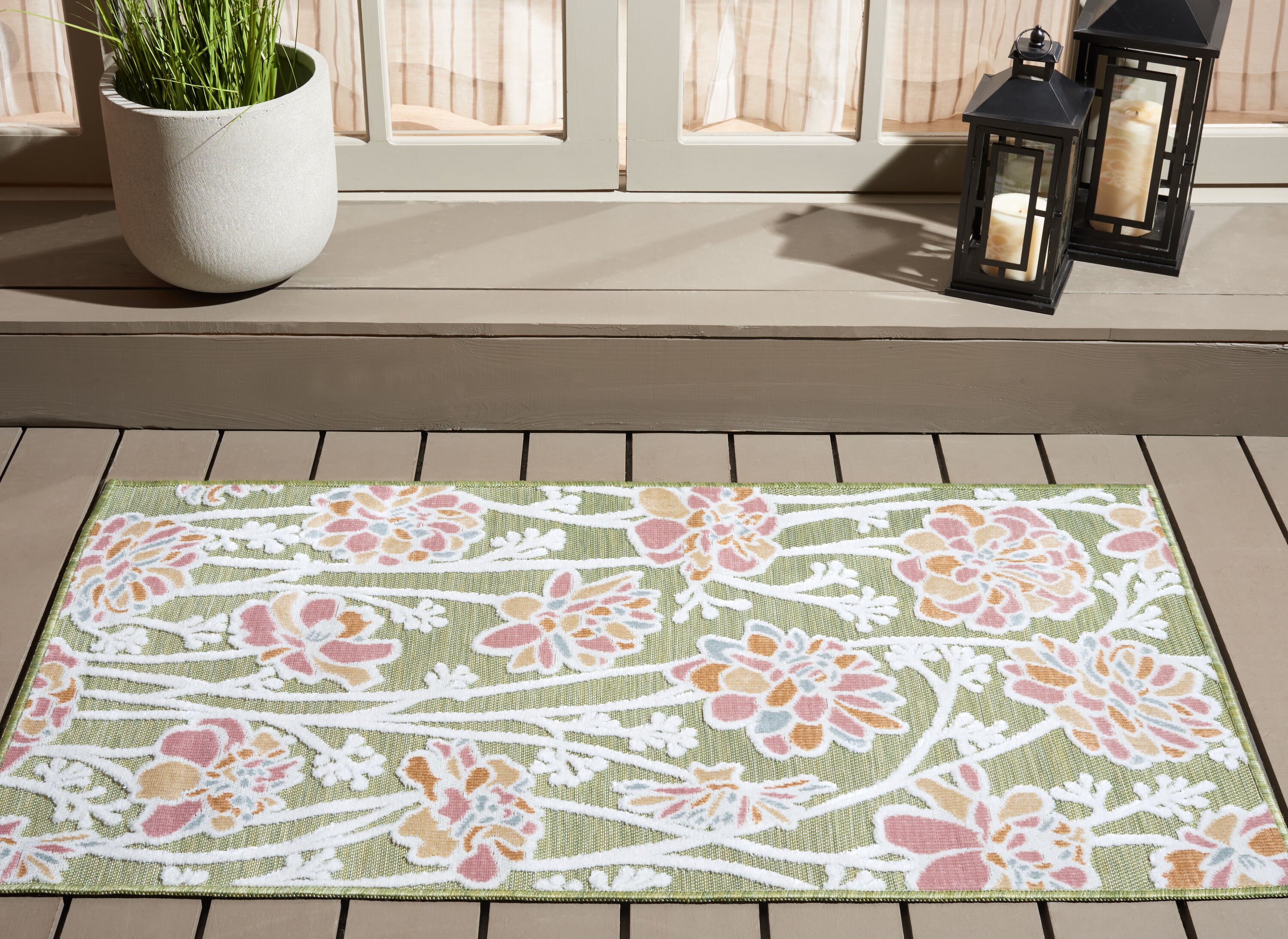 Cabana Cbn486Y Green Pink 2ft-7in x 5ft Small Rectangle Rug