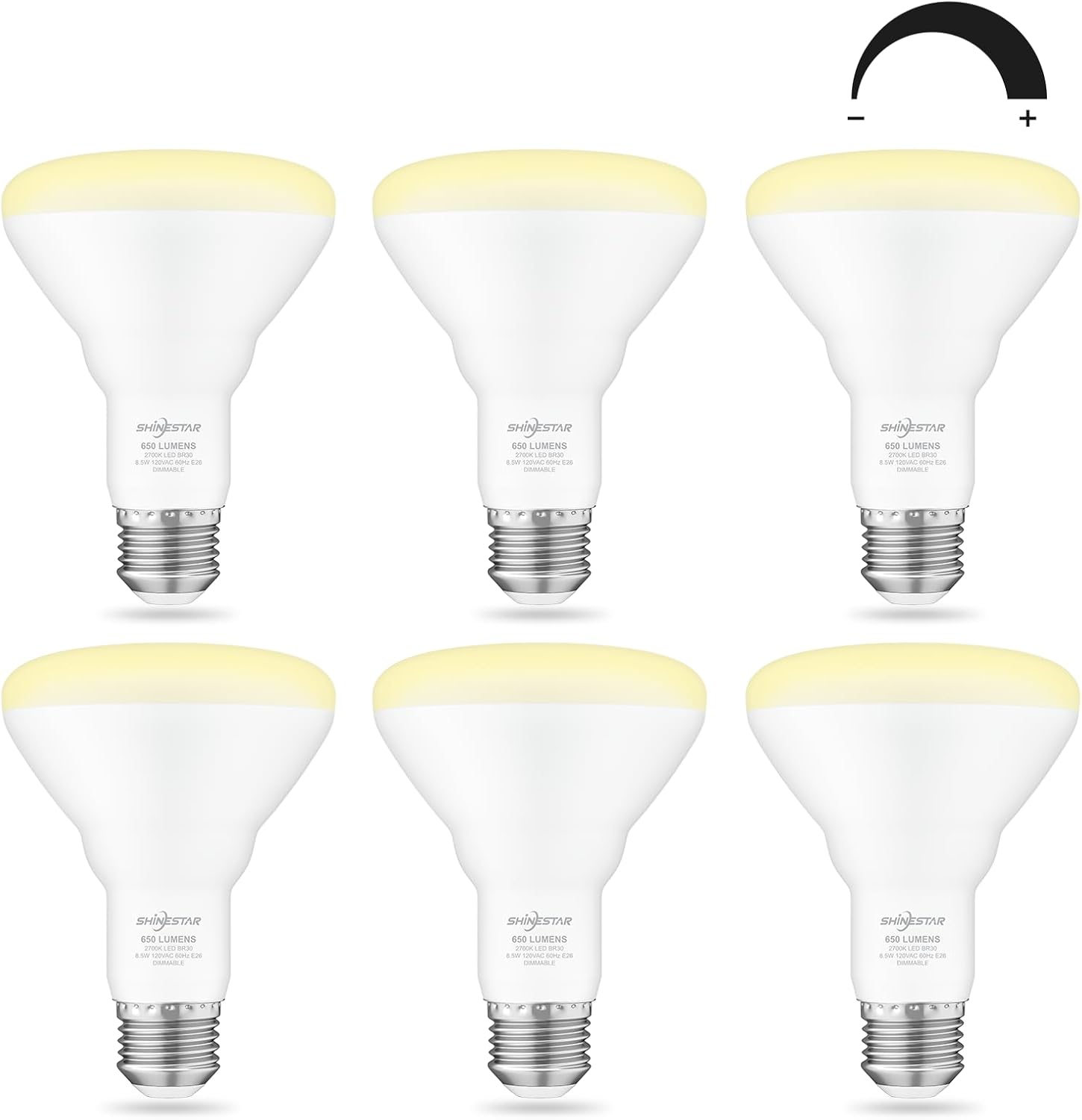 SHINESTAR  Can Light Bulbs Warm White 2700K BR30 LED Recessed Lights for Ceiling 65W Equivalent Dimmable 6 Pack