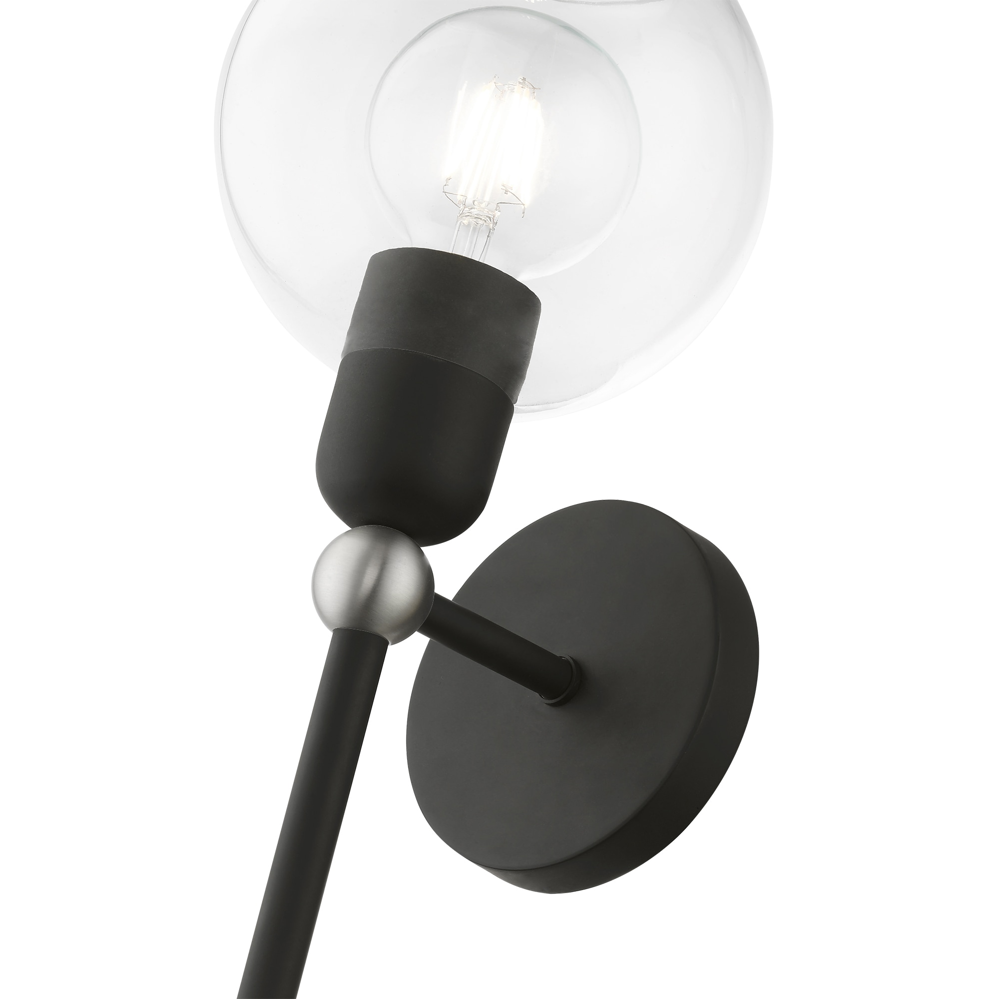 Black and Brushed Nickel 1-Light Sconce with Clear Glass Shade