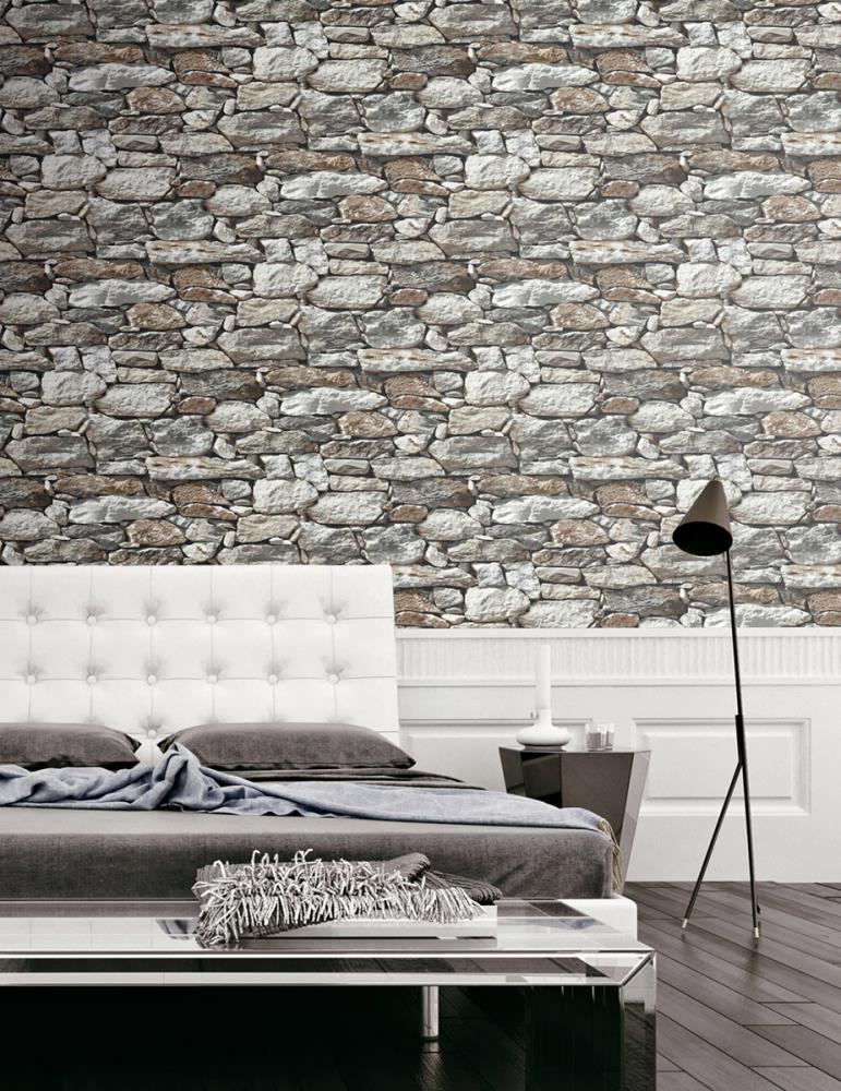 NextWall 30.75-sq ft Brown and Grey Vinyl Stone Self-adhesive Peel and  Stick Wallpaper