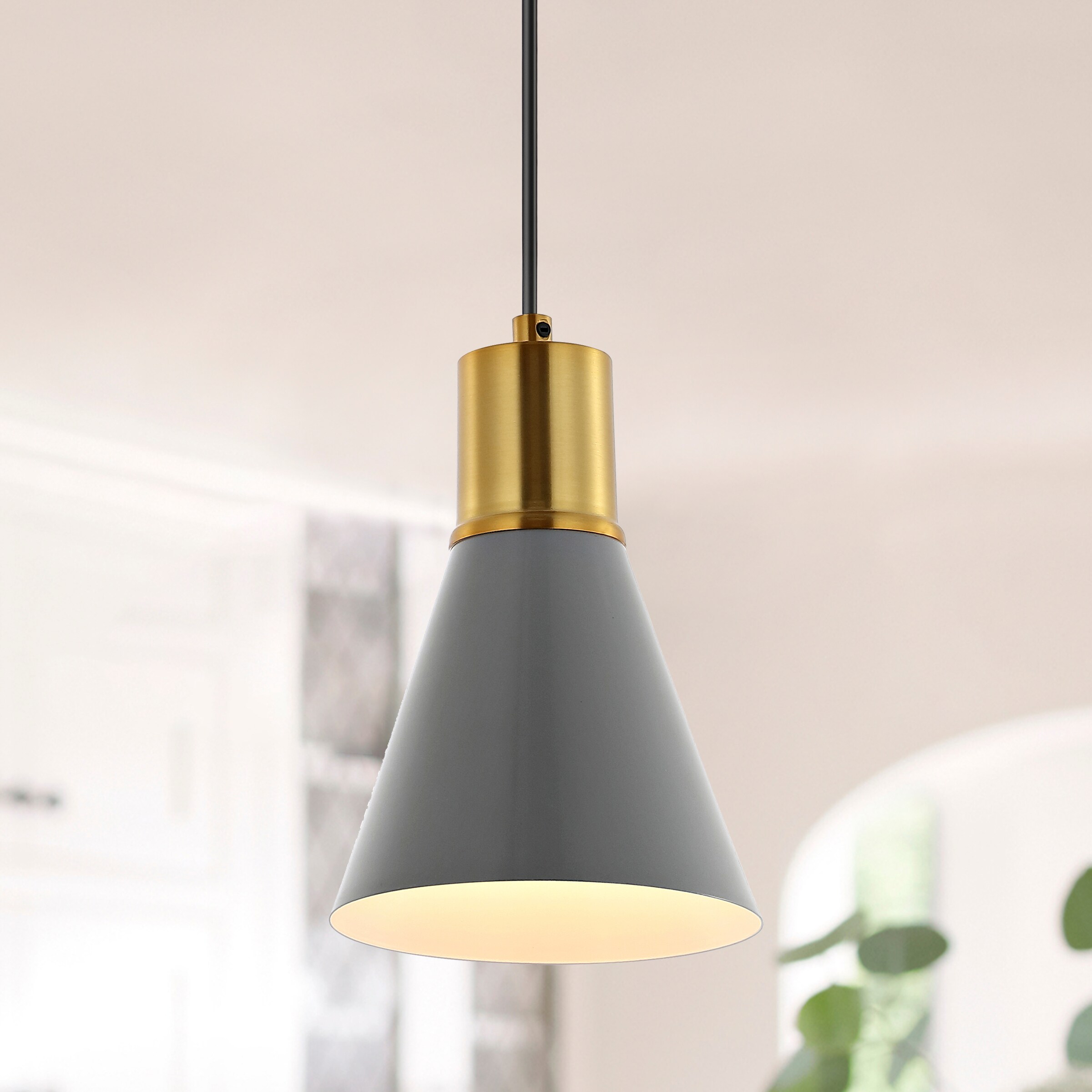 JONATHAN  Y JYL6131C Apollo 6" Iron Minimalist Mid-Century Gray/Brass Gold Modern/contemporary Cone Mini Hanging Pendant light