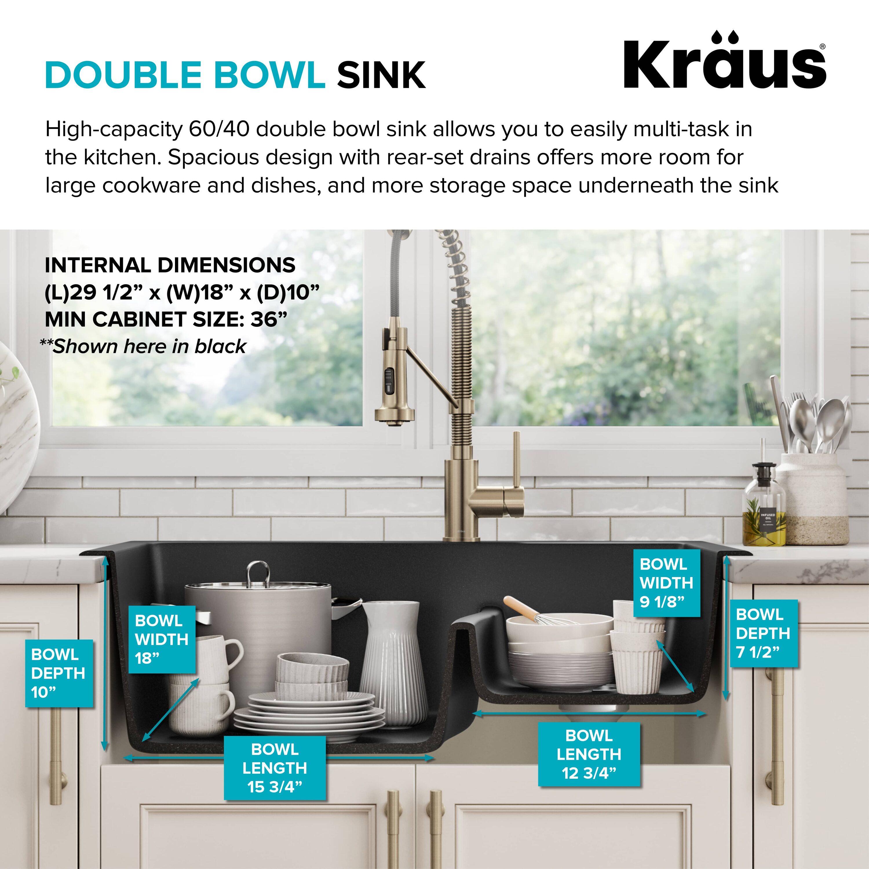 White Granite 33" Dual Bowl Drop-In Kitchen Sink