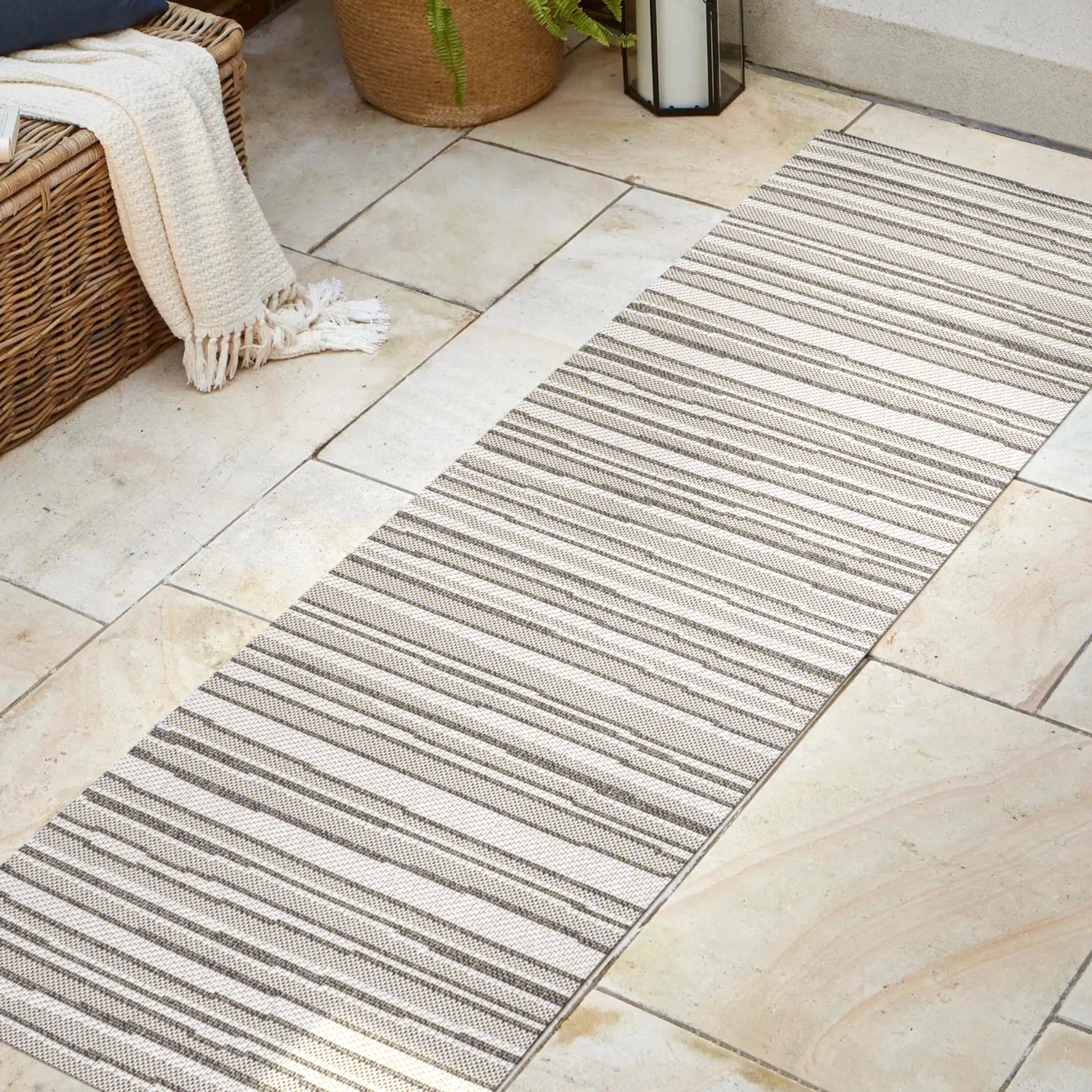 Reversible Castara Modern Stripe Gray Synthetic Area Rug