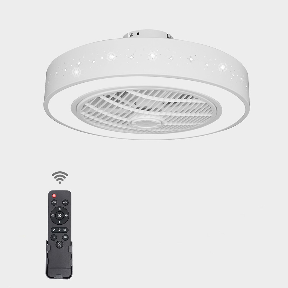 Oukaning HG-WMTZXL-2624-US-1 22-in Color-Changing Integrated LED Flush Mount Dimmable White Star Decor LED Enclosed with ABS Blades Fandelier Ceiling Fan With Light - Remote Included ( 7 -Blade )