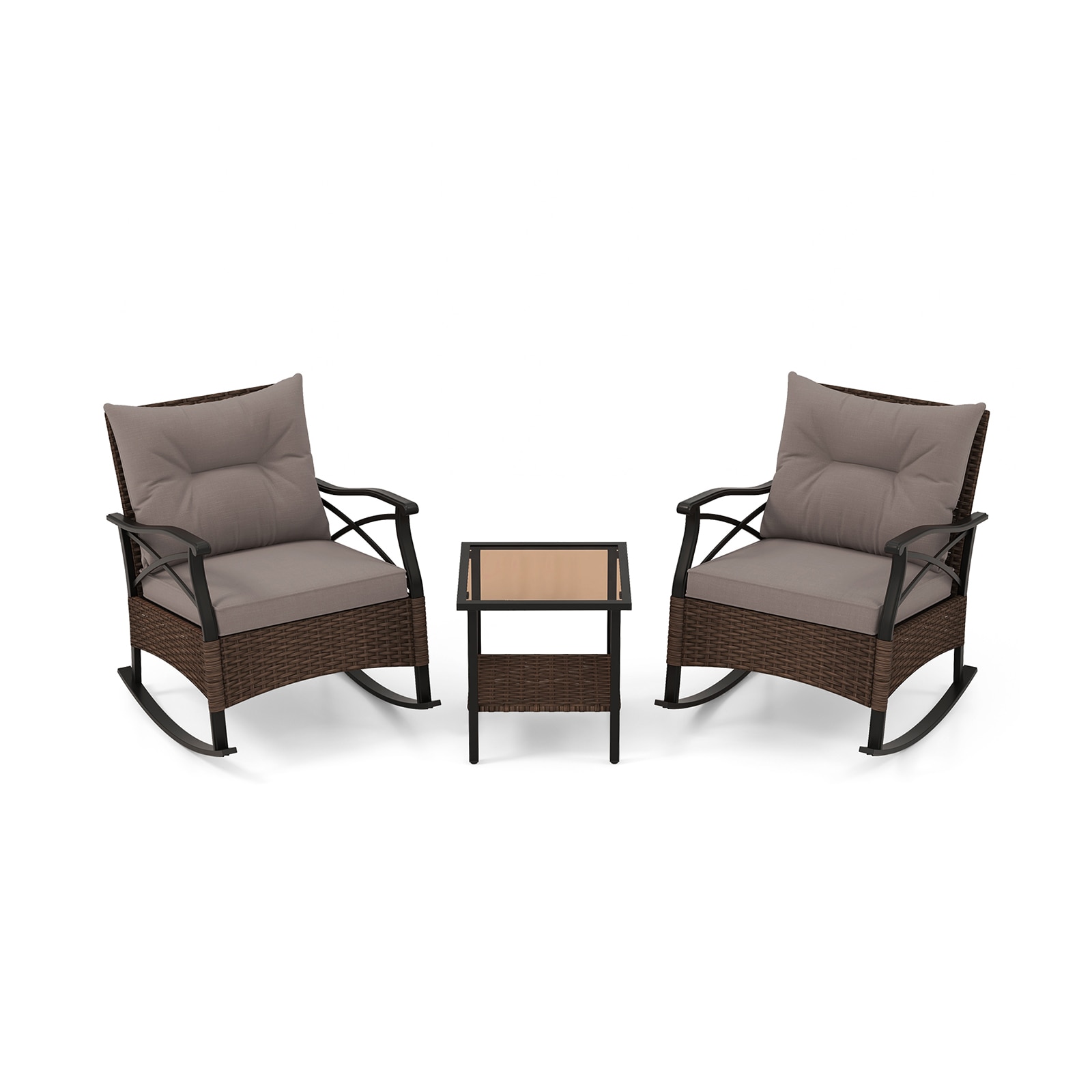 LIVIZA TDS11577BN 3 -Piece Rattan Patio Conversation Set with Dark Gray Cushions