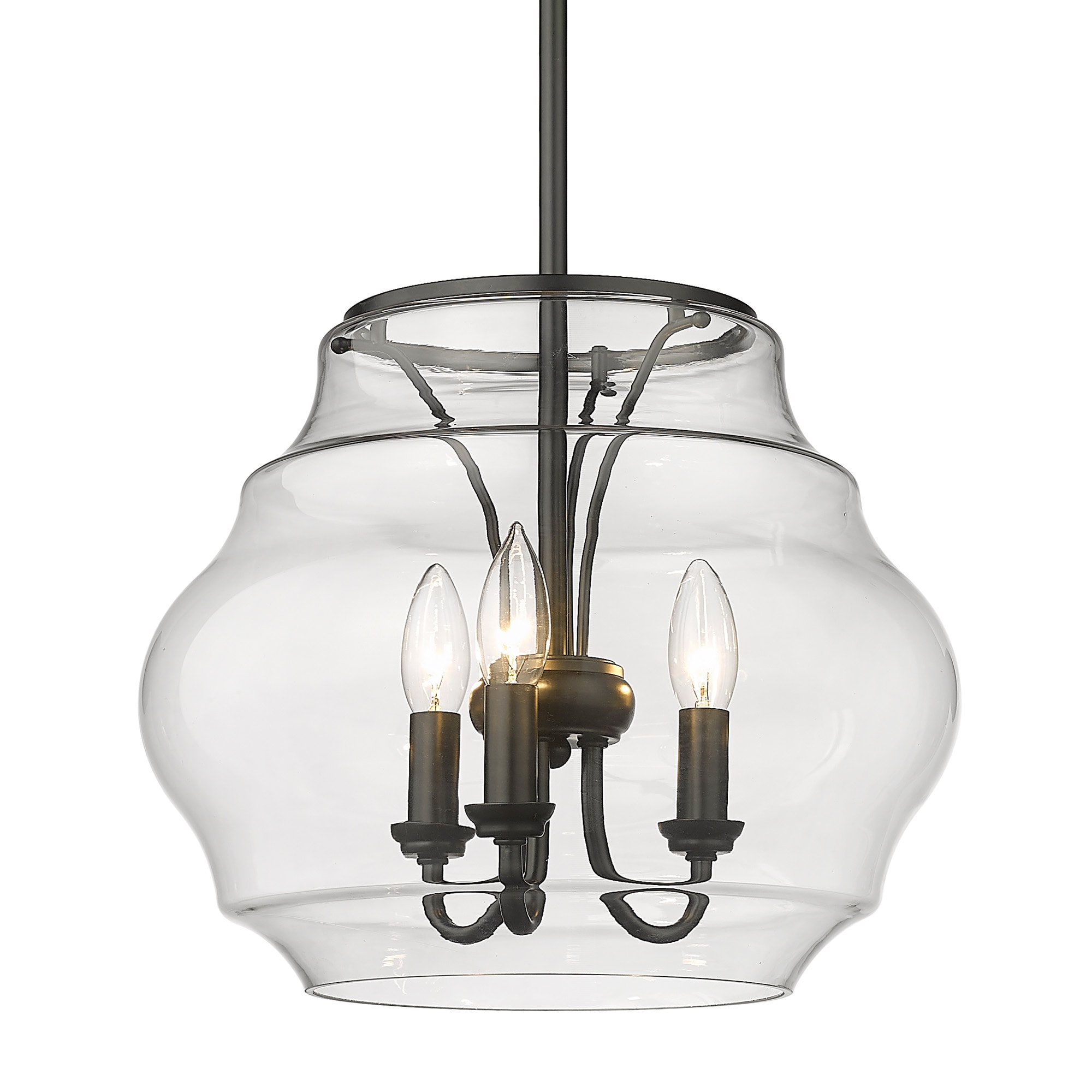 Golden Lighting 1087-3P BLK-CLR Annette 3 -Light Matte Black Transitional Clear glass Jar Medium Hanging Pendant light