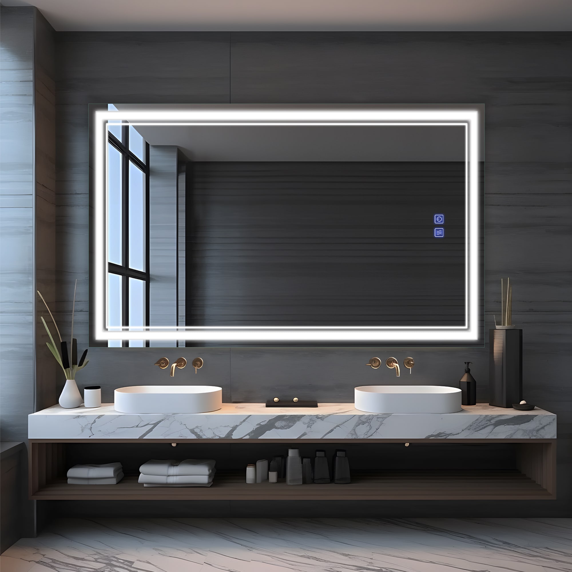 Dovelina LS-A-MR03077 31-Inches x 51-Inches Framed Frameless Rectangle Dimmable Lighted Fog Free Bathroom Vanity Mirror ( Silver )