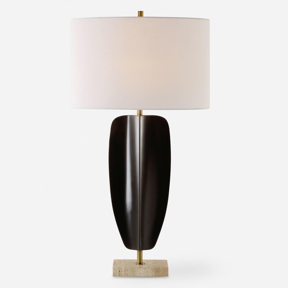 Uttermost 2726938 30384 Kure Table Lamp Matte Black and Travertine with Brass