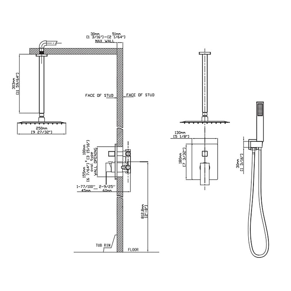 Clihome CL-EB10C3MB Showerhead-Bar-Panels - View #7
