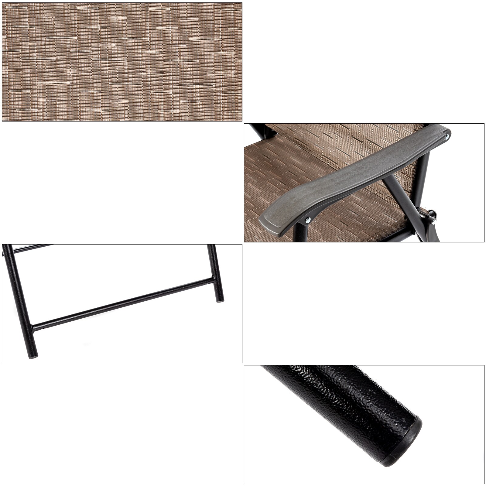 Brown Steel Frame Foldable Patio Dining Chairs with Mesh Seats, Set of 2