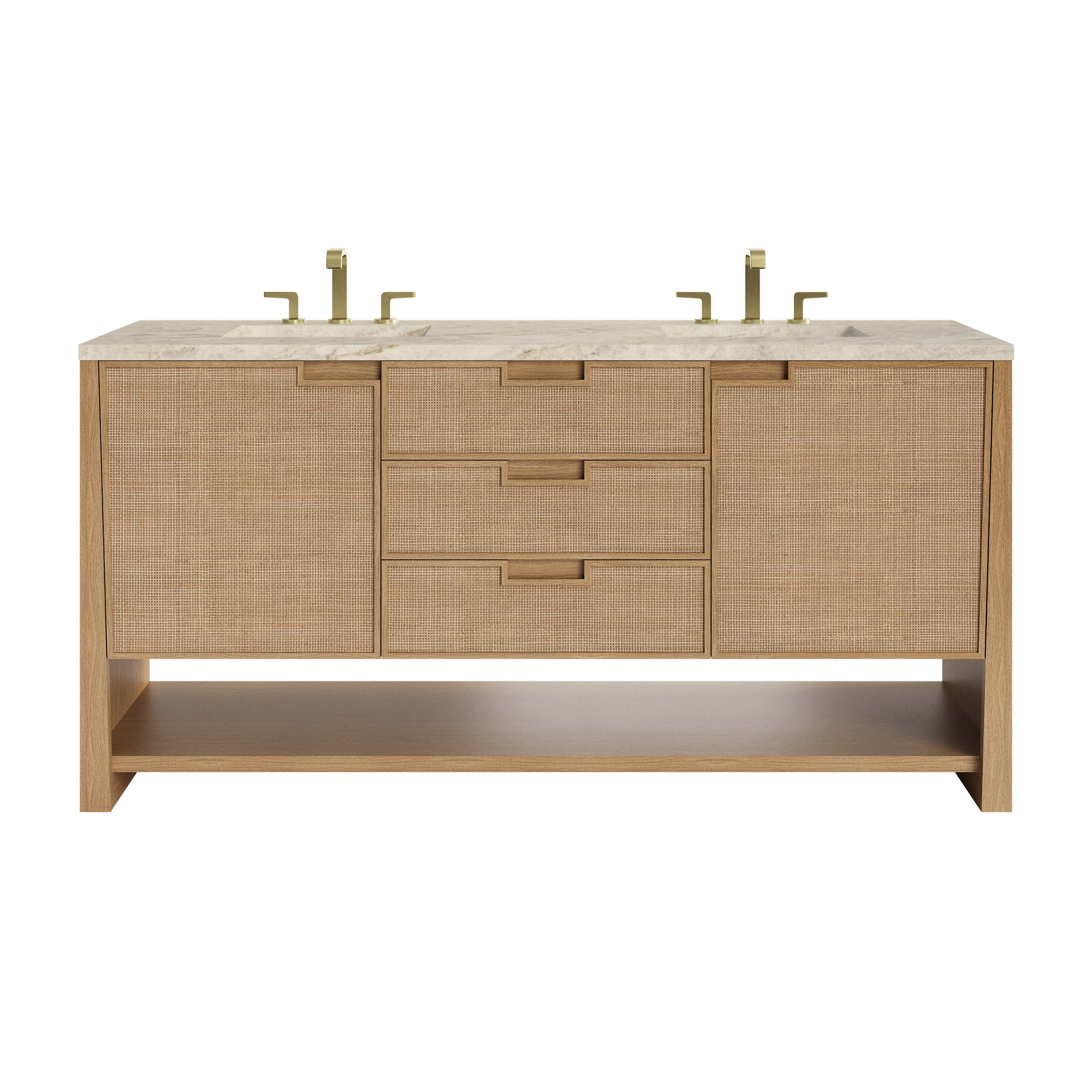James Martin Vanities Solene 72-in Seaside Oak Undermount Double Sink Bathroom Vanity with Tajnar Quartz Top