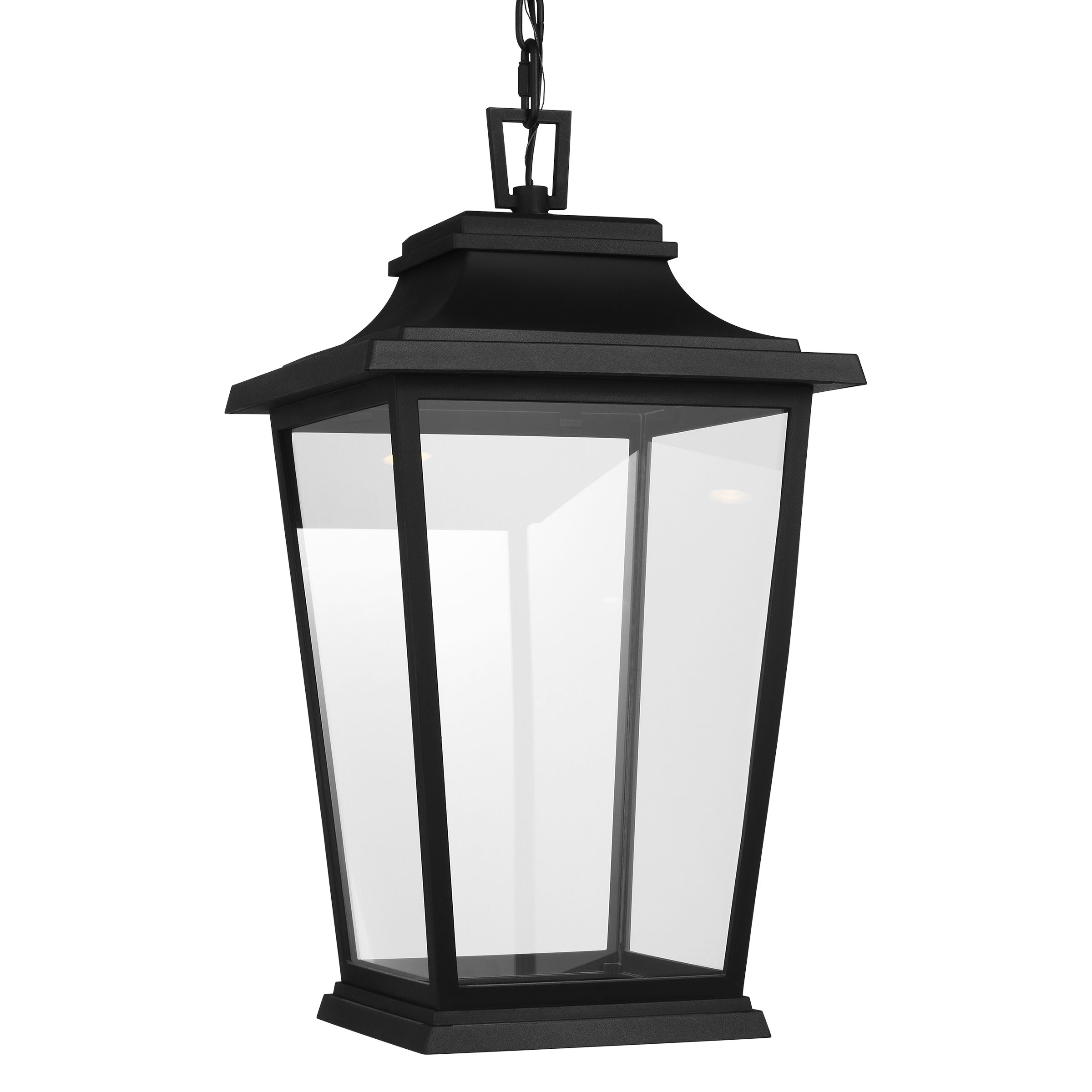 Generation Lighting SLO1271TXB Warren Coastal 1 -Light Textured Black Traditional Clear glass Lantern Integrated LED Medium Outdoor Hanging Pendant light