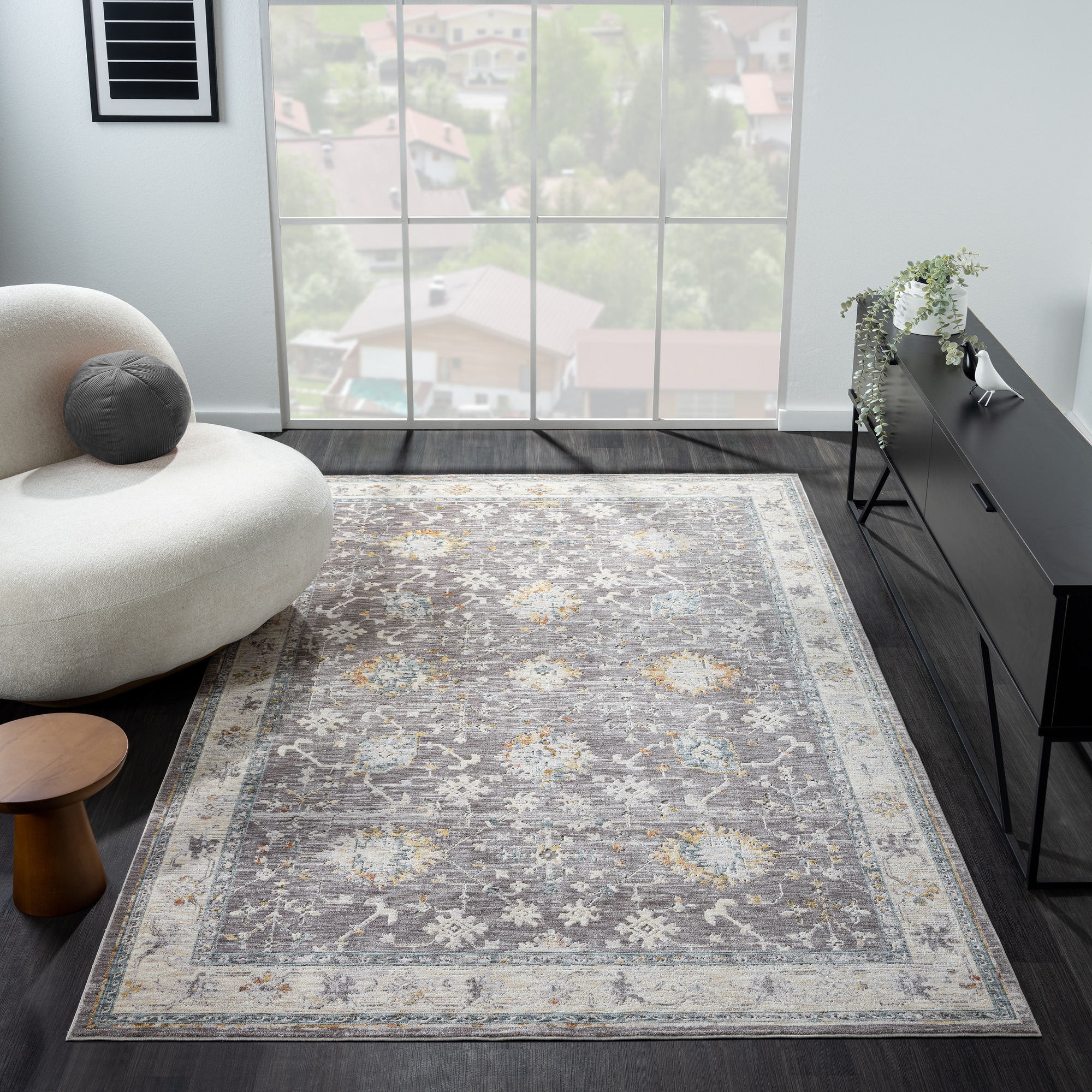 LR Home 1112A4590304J8 Glamor 8 x 10 (ft) Loomed Polyester Gray/Blue Rectangular Indoor Border Area rug