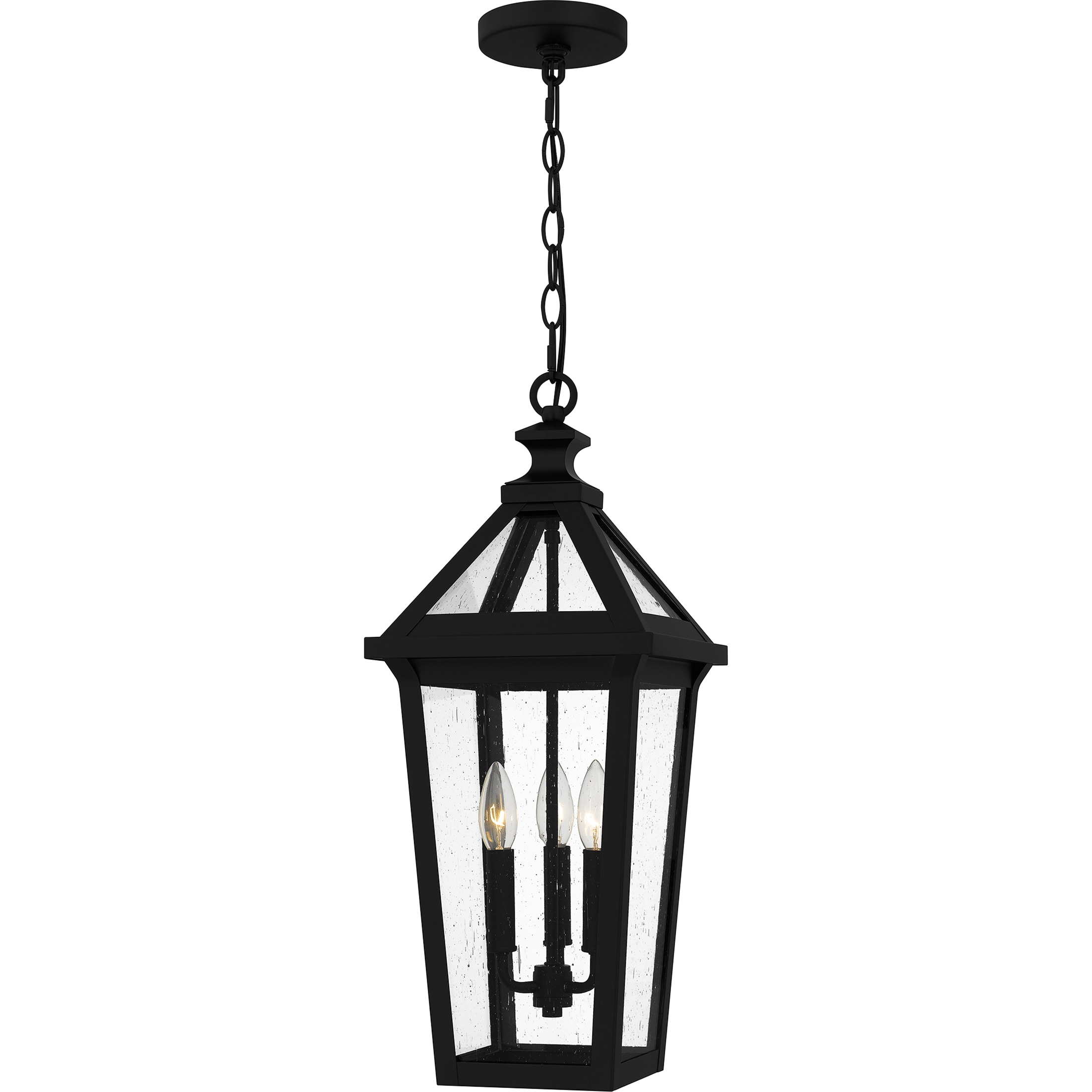 Quoizel Boulevard 3-Light Matte Black Traditional Seeded Glass Lantern ...