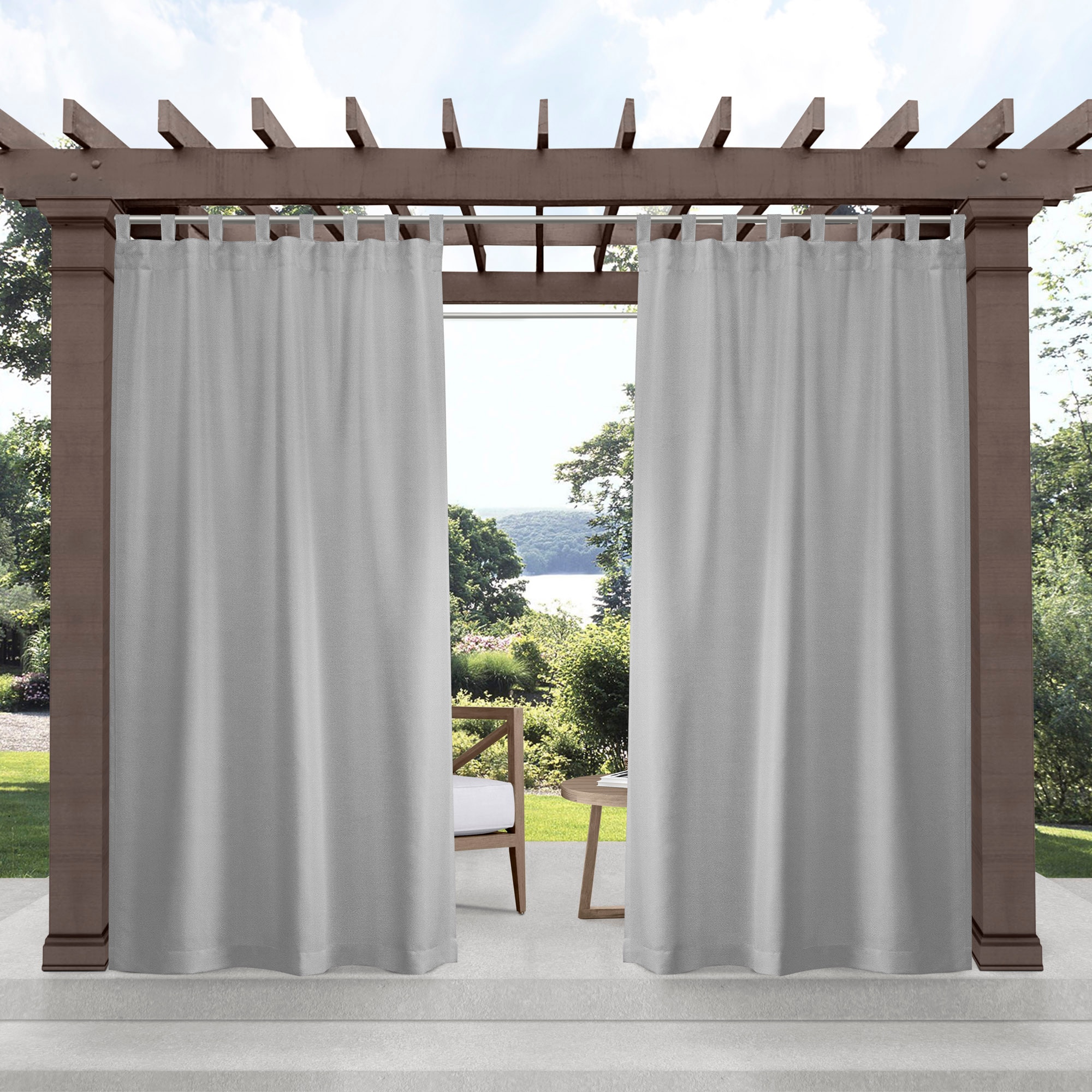 Exclusive Home EH8402-01 2-120V 120-in Outdoor Cloud Grey Light Filtering Top Tab Curtain Panel Pair
