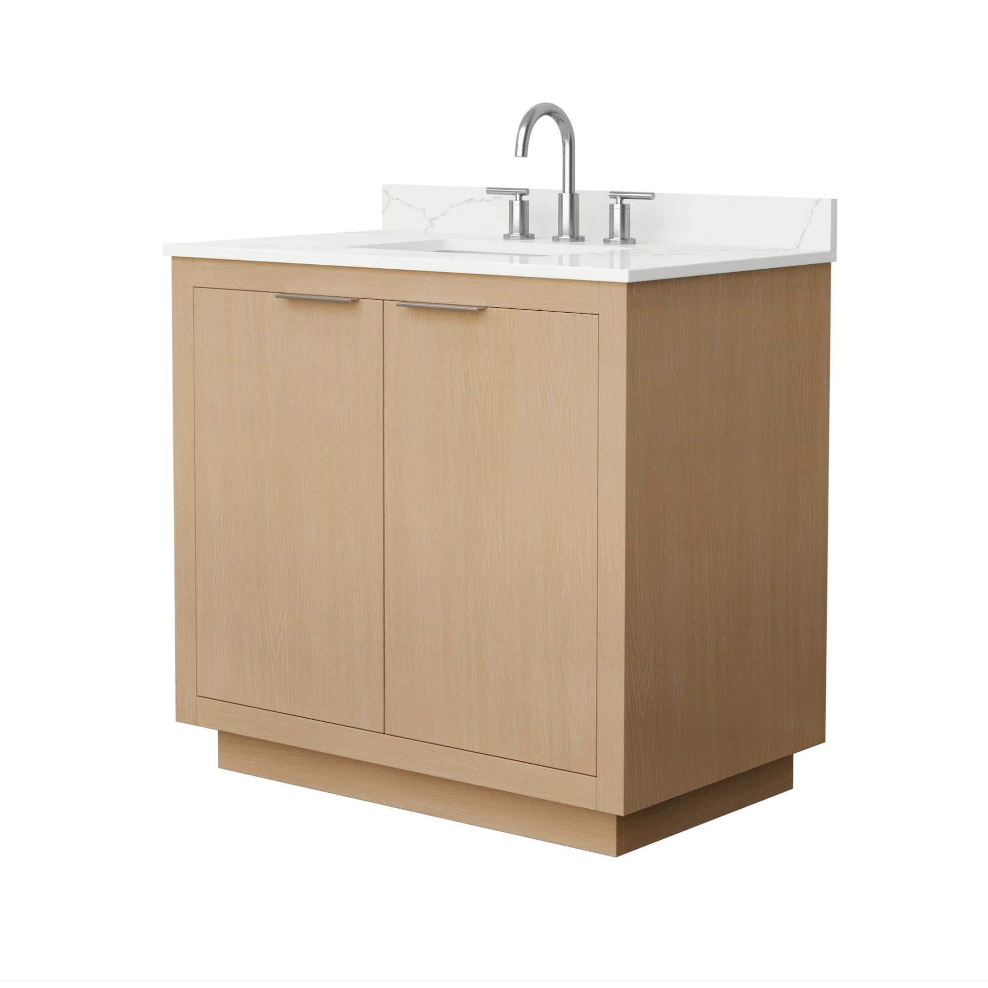 Wyndham Collection WCF282836SLSGTUS3MXX Maroni 36-in Light Straw with Brushed Nickel Trim Undermount Single Sink Bathroom Vanity with Giotto Quartz Quartz Top
