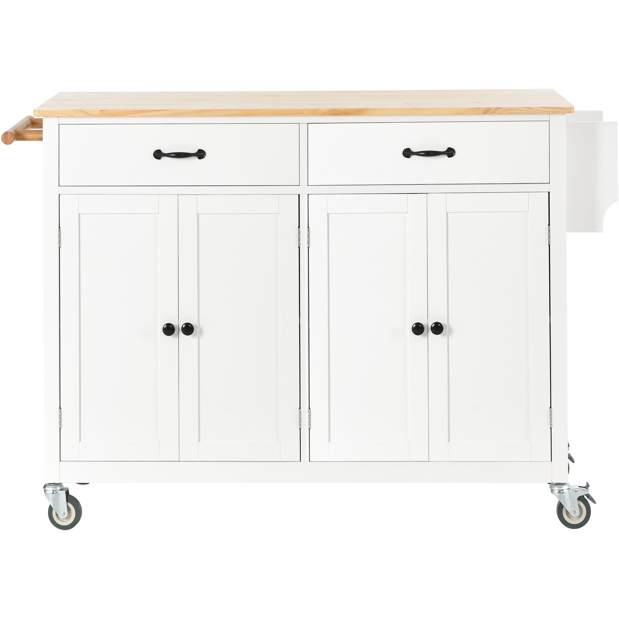 BABOOM White Mdf Base with Wood Top Rolling Kitchen Island (18.5-in x ...