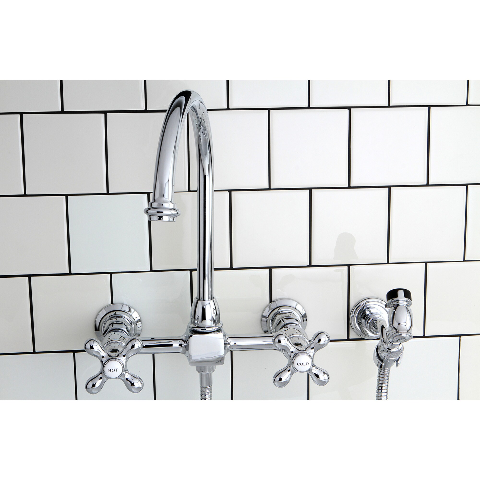 Kingston Brass WLKS1291AXBS Restoration Polished Chrome Double Handle Wall-mount Kitchen Faucet ( Side Sprayer Included )