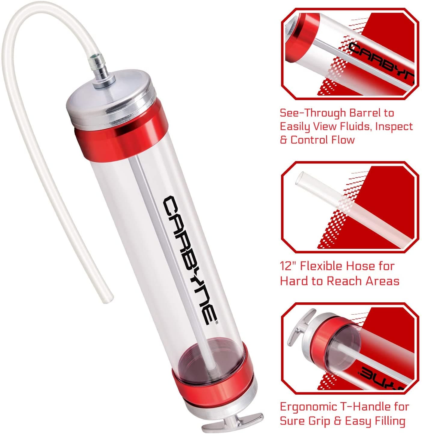 CARBYNE Suction Gun See-Through Barrel 14 oz Capacity 12 in Flexible Hose for Transmissions and Differentials and Gear Boxes #3101538