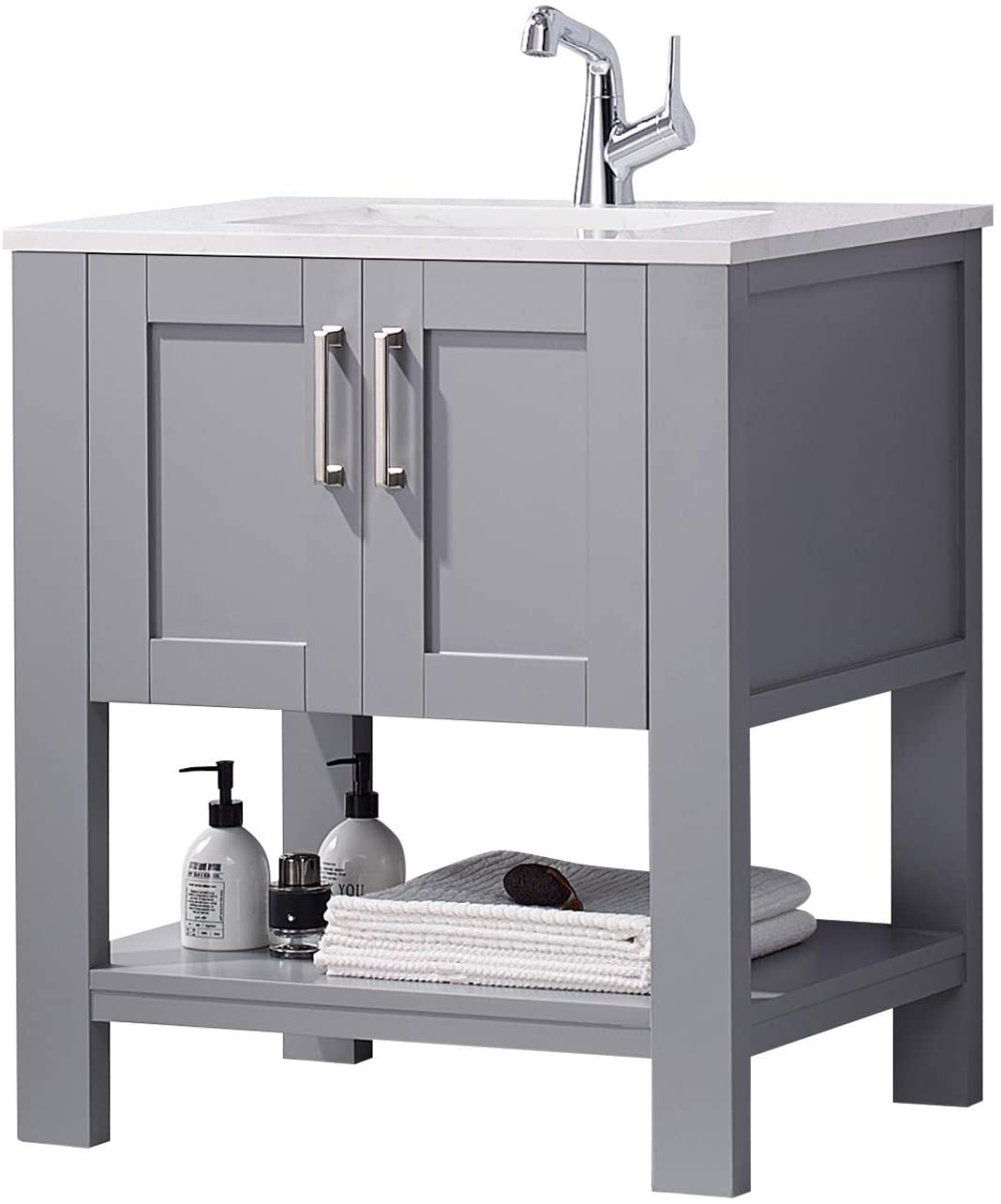 CASAINC CR-FR-D0102HRN24G 30-in Gray Single Sink Bathroom Vanity with White Ceramic Top