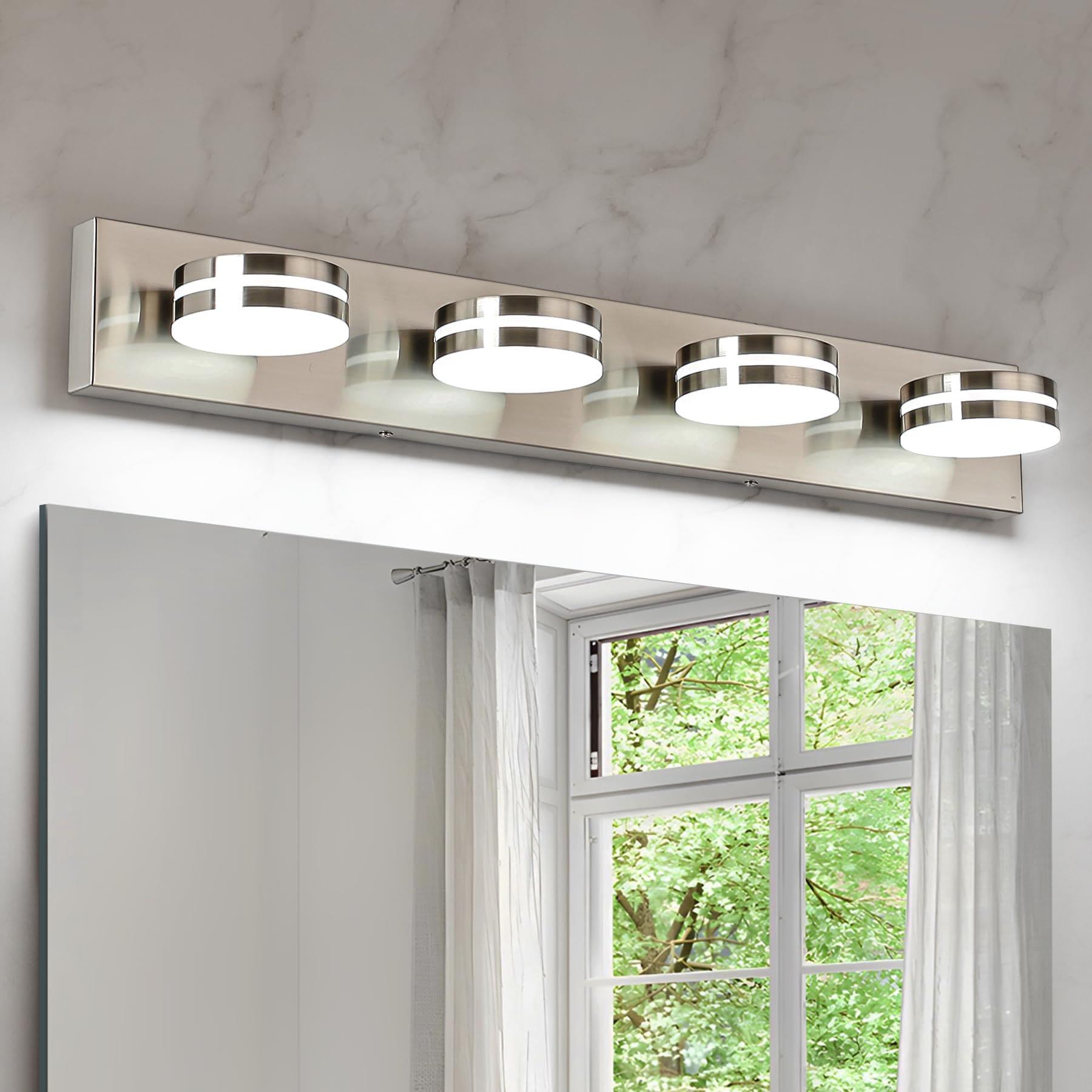 DAYAUM 29.92 in. 4-Light Brushed Nickel Modern Bathroom Vanity Light with 5500K Daylight LED