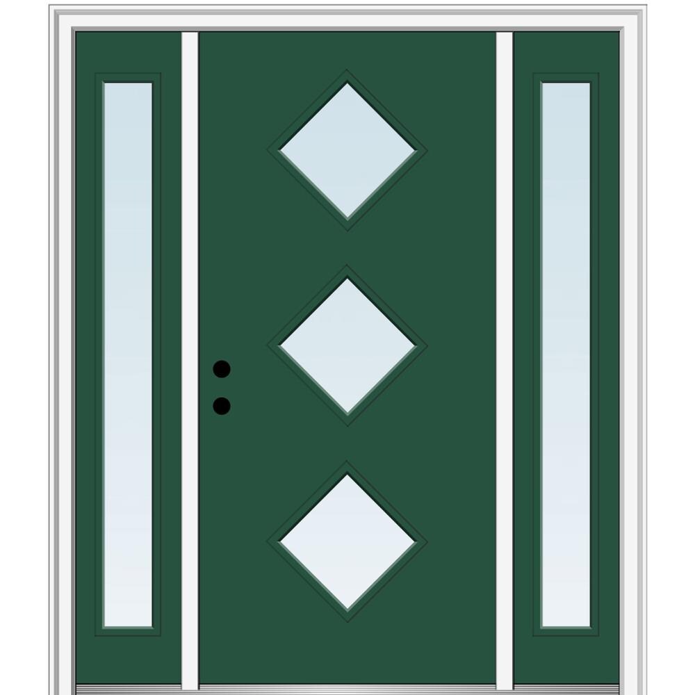 MMI DOOR ZZ346327R Spotlights 64-in x 80-in x 4-9/16-in Fiberglass Pulse lite Right-hand inswing Hunter Green Painted Prehung Front Door with Sidelights with Brickmould Insulating core
