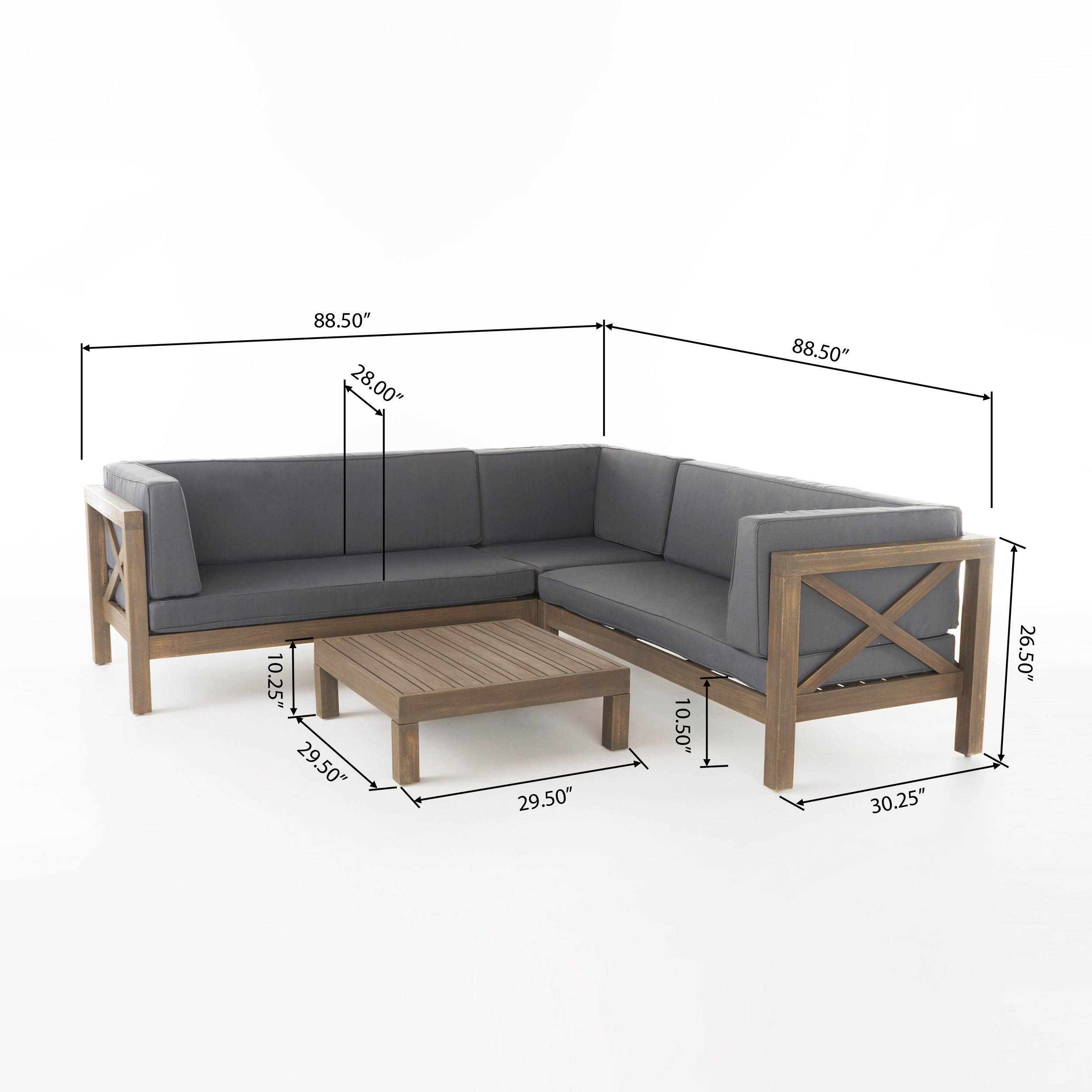 Brava 5-Person Dark Gray Acacia Wood Patio Sectional Set