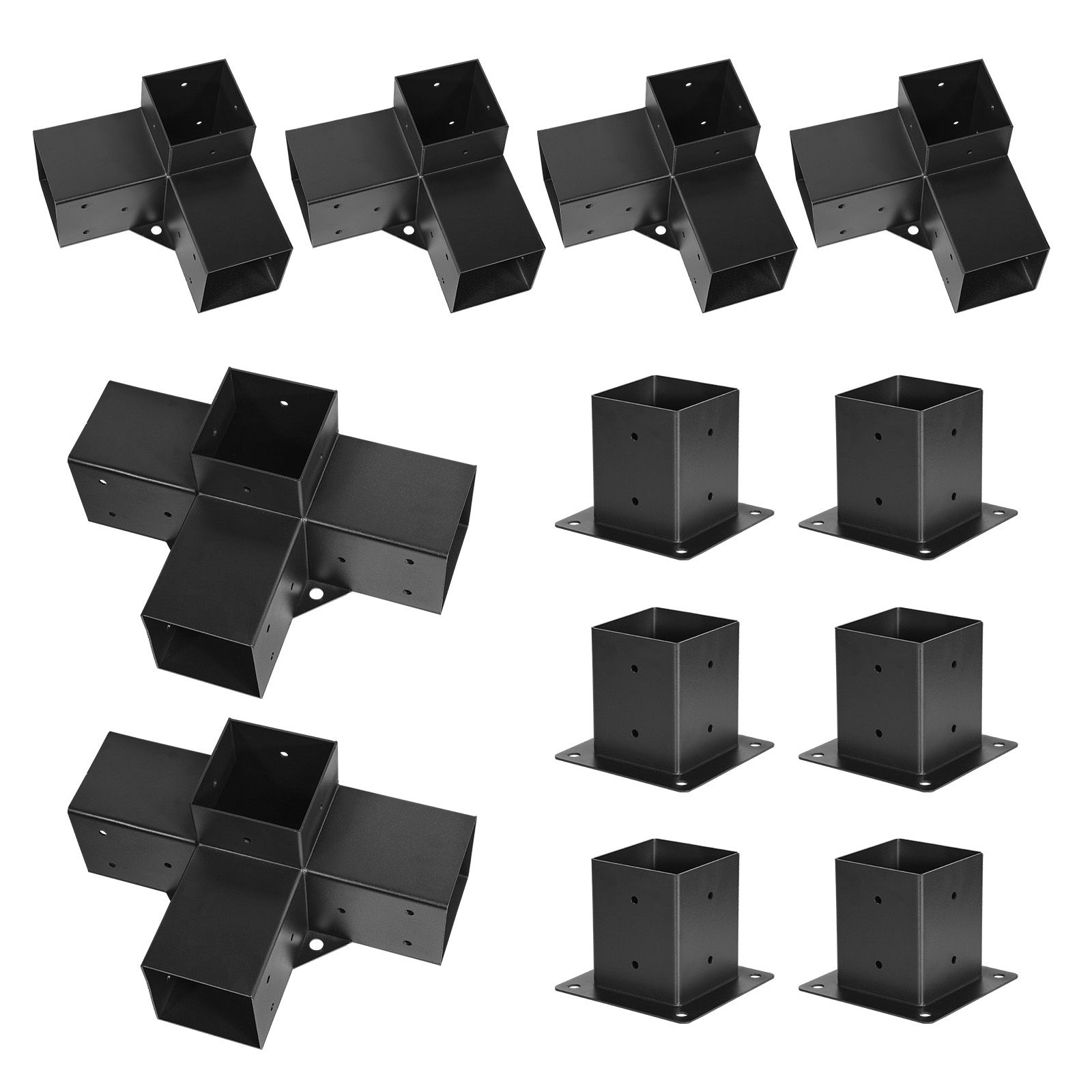 VEVOR SCLPJJTZ12PC14205V0 Pergola Kit 4x4 Inch Pergola Brackets for 3.5x3.5 Inch Wood Beams in Actual Dimension 3-Way (4 Pcs) and 4-Way (2 Pcs) Gazebo Brackets with 6 Post Bases for Outdoor Pergolas Gazebos Sheds
